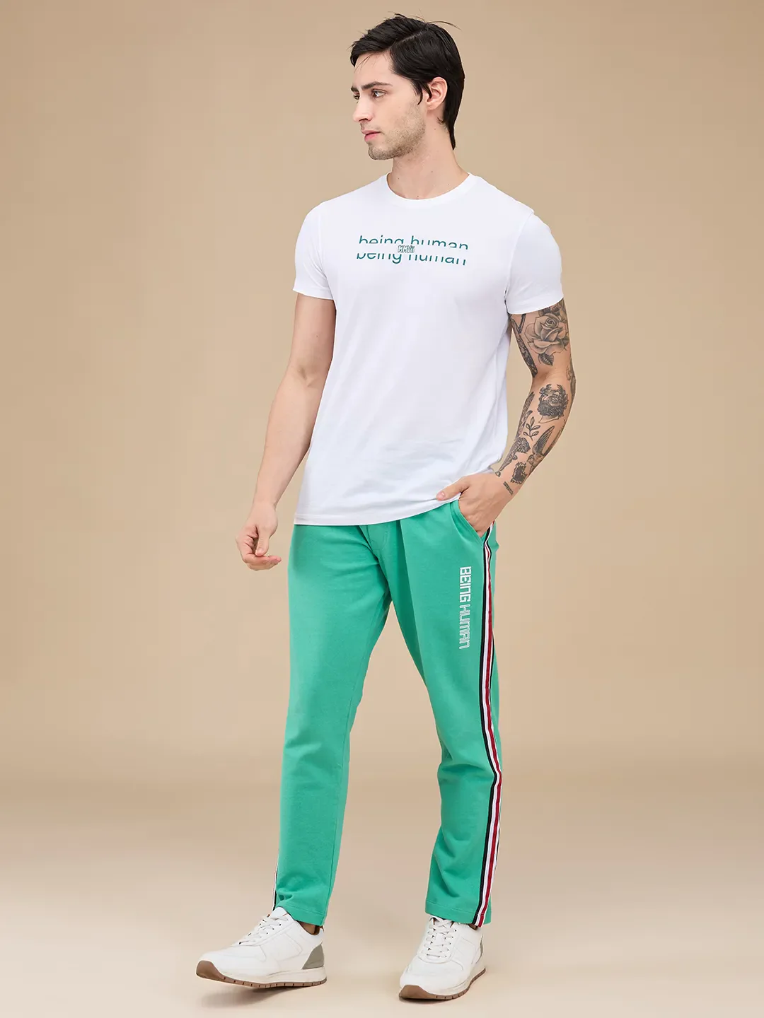 Green Regular Fit Track Pants For Men By Being Human Clothing - Image 2