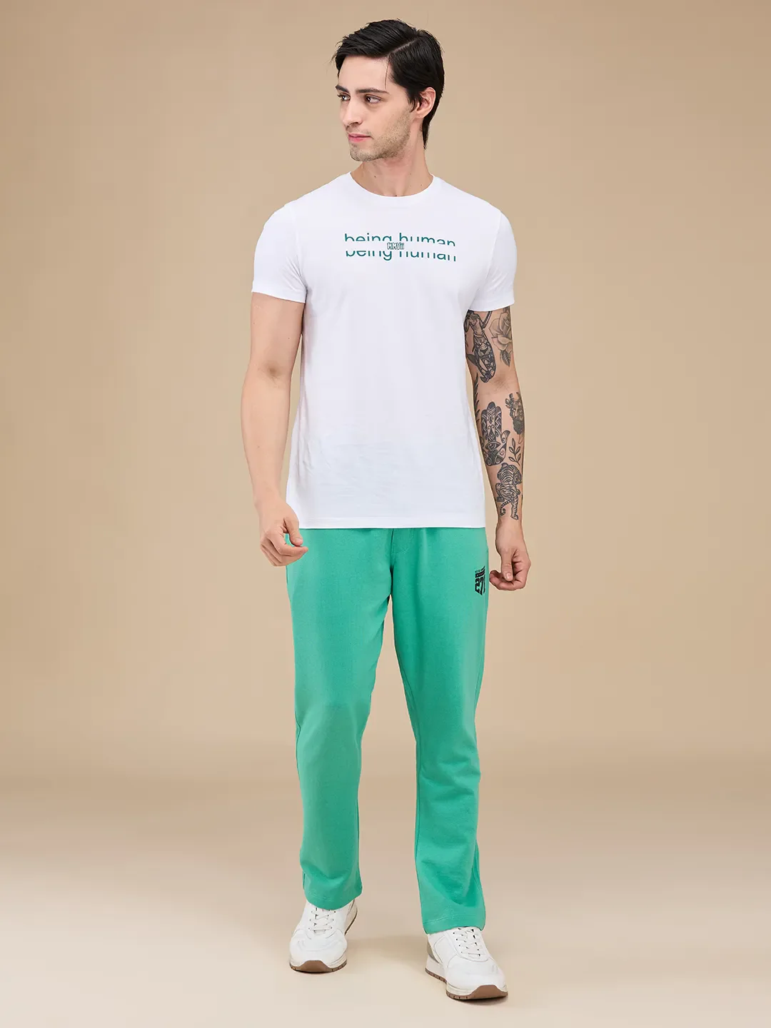 Green Regular Fit Track Pants For Men By Being Human Clothing - Image 2
