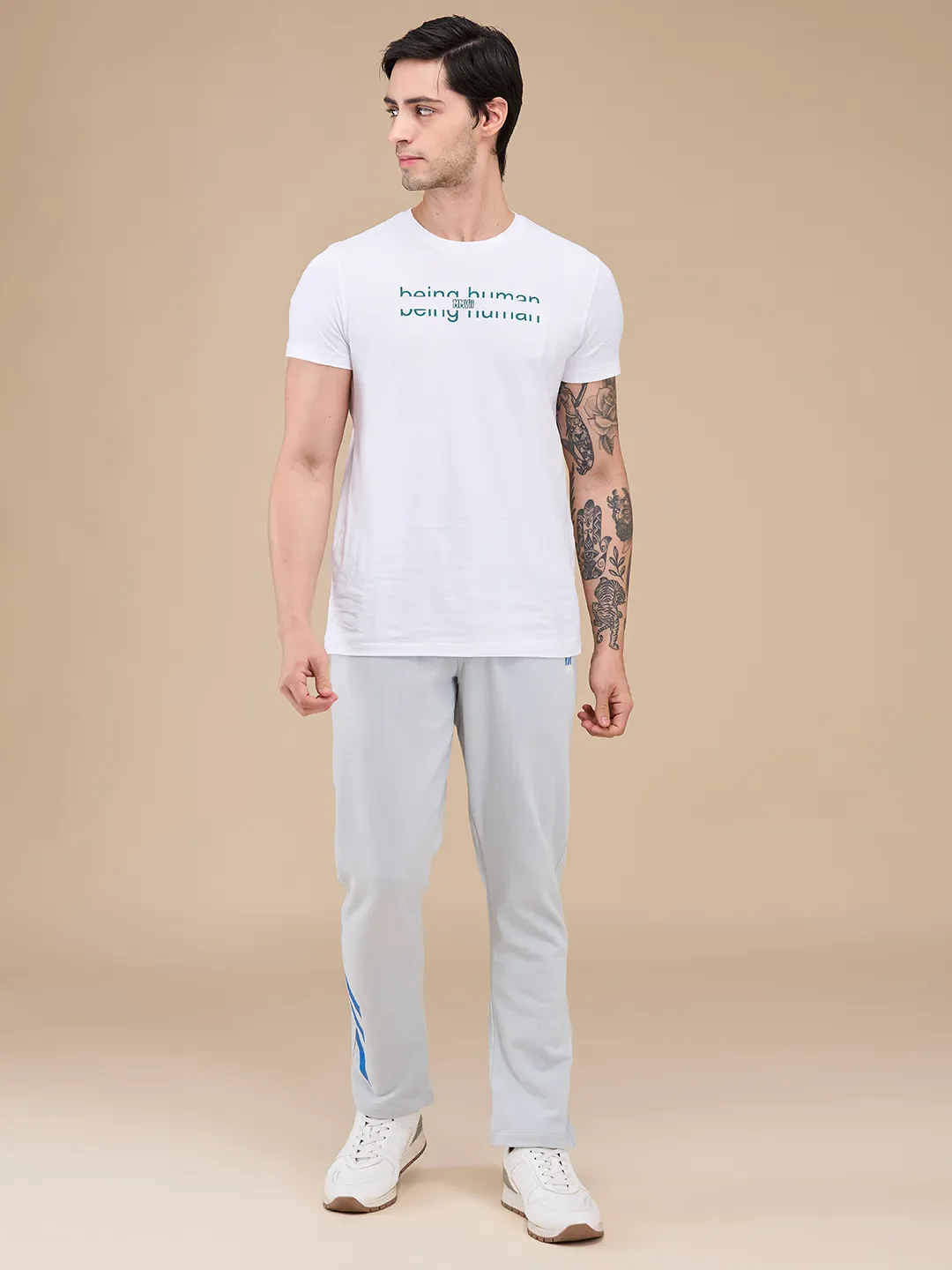 Grey Regular fit Men's Track Pants by Being Human Clothing - Image 2