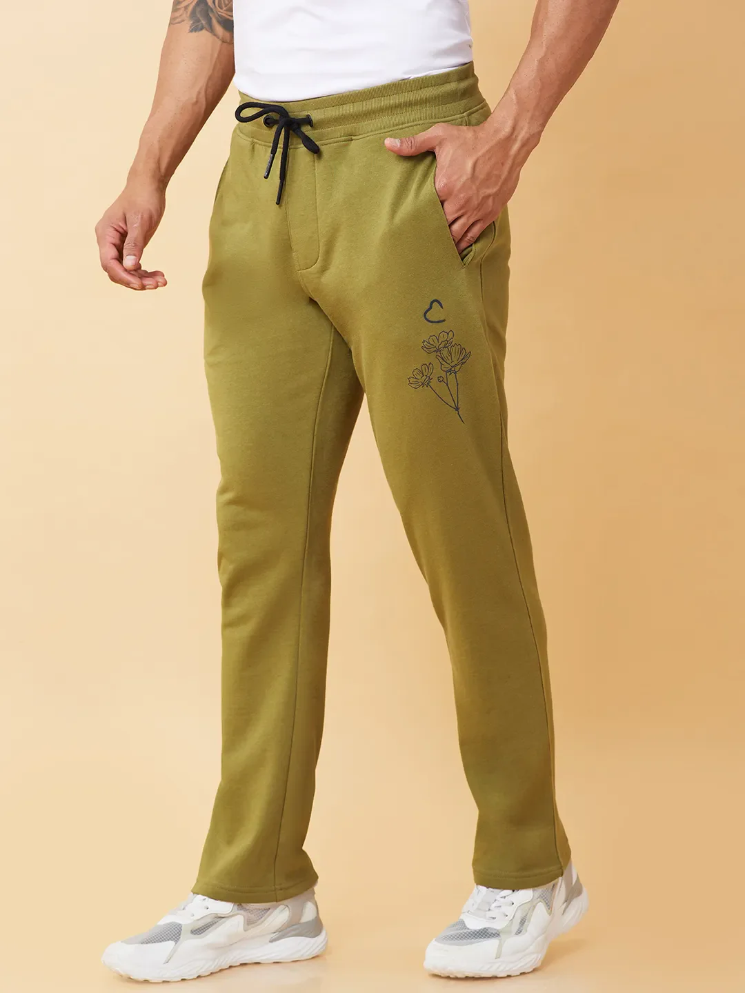 Olive Regular fit Men's Track Pants by Being Human Clothing - Image 4