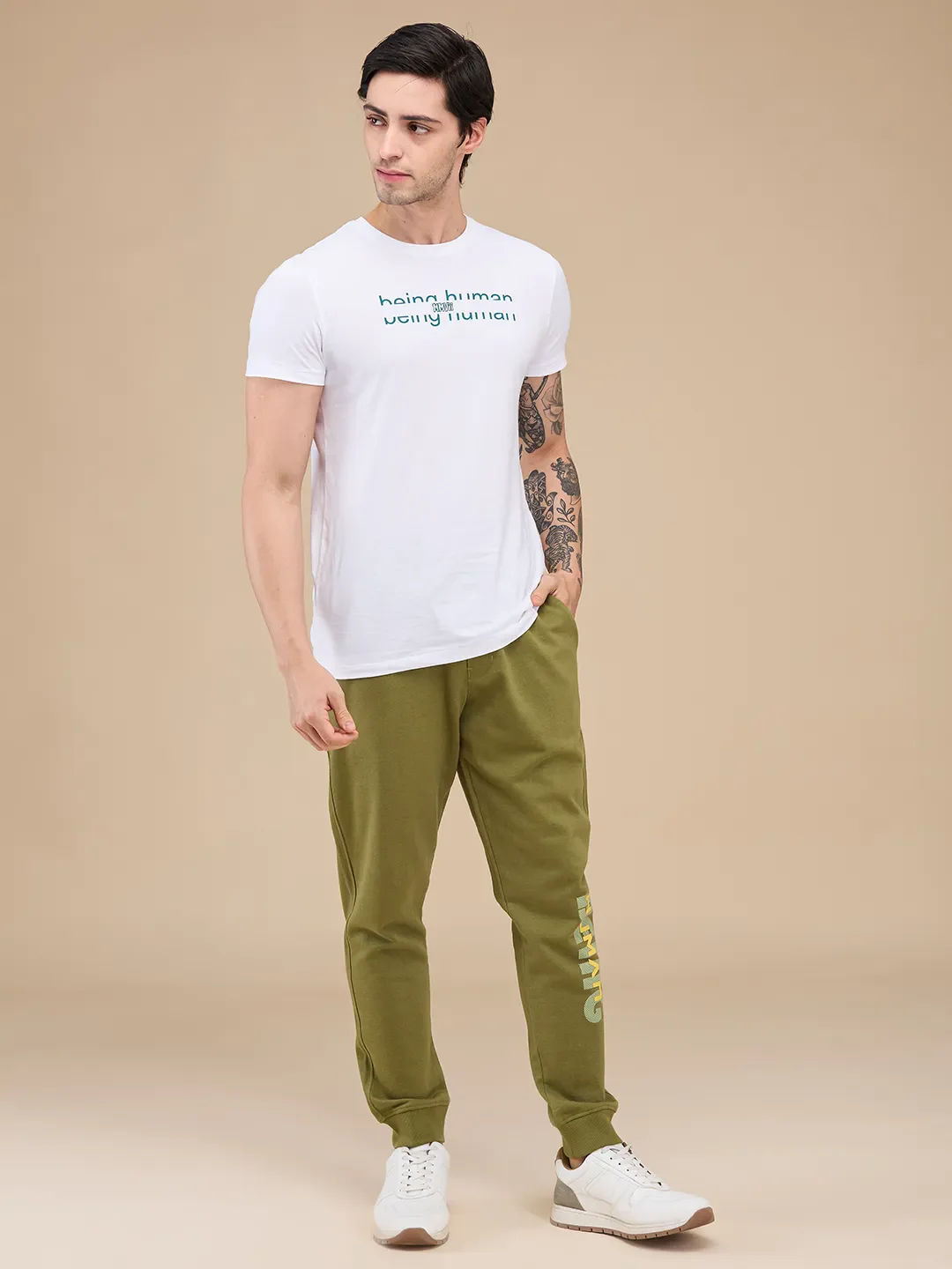 Olive Regular fit Men's Track Pants by Being Human Clothing - Image 2