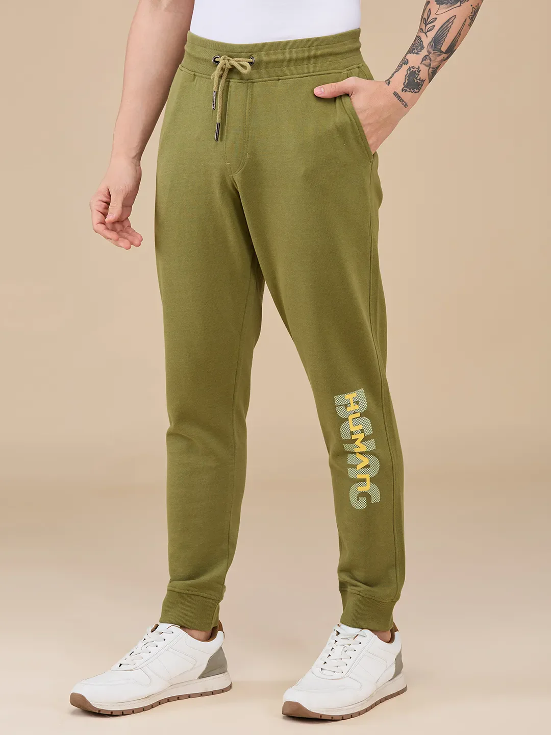 Olive Regular fit Men's Track Pants by Being Human Clothing - Image 4