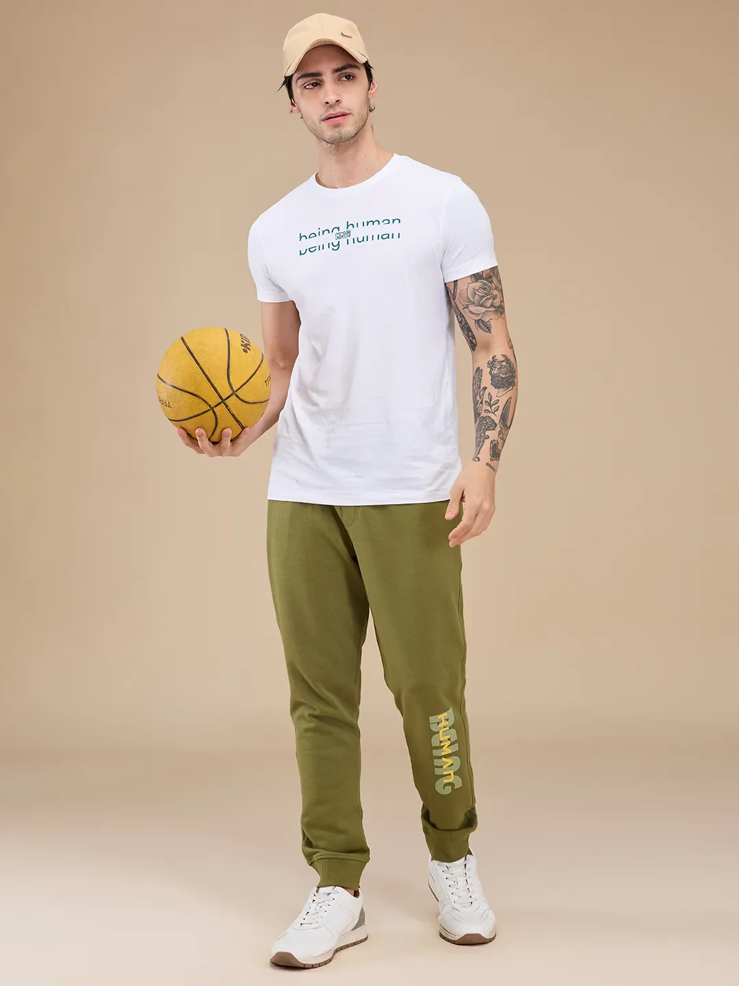 Olive Regular fit Men's Track Pants by Being Human Clothing - Image 6