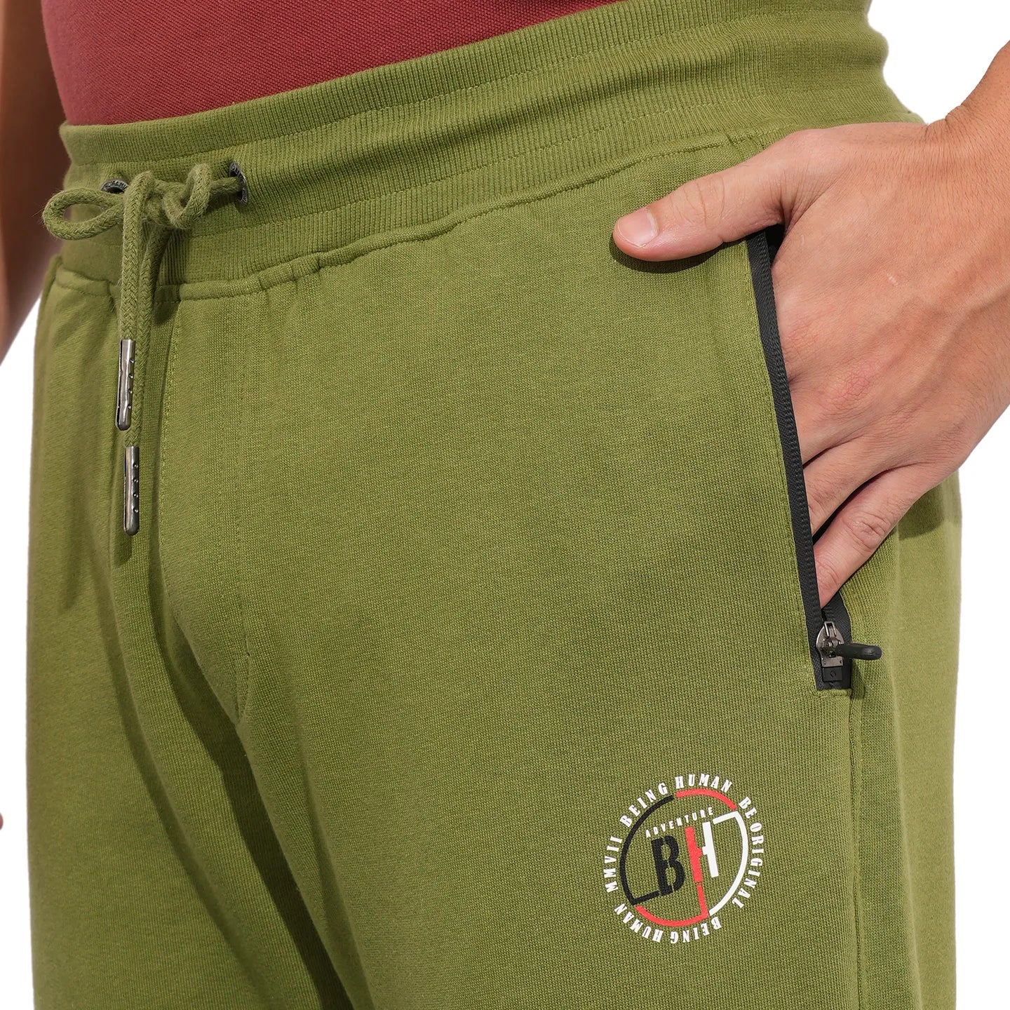 Olive Regular Fit Track Pants For Men By Being Human Clothing - Image 6