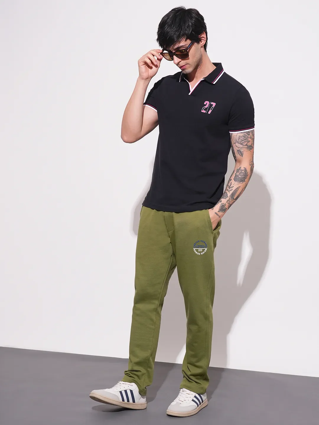 Olive Regular fit Men's Track Pants by Being Human Clothing - Image 4