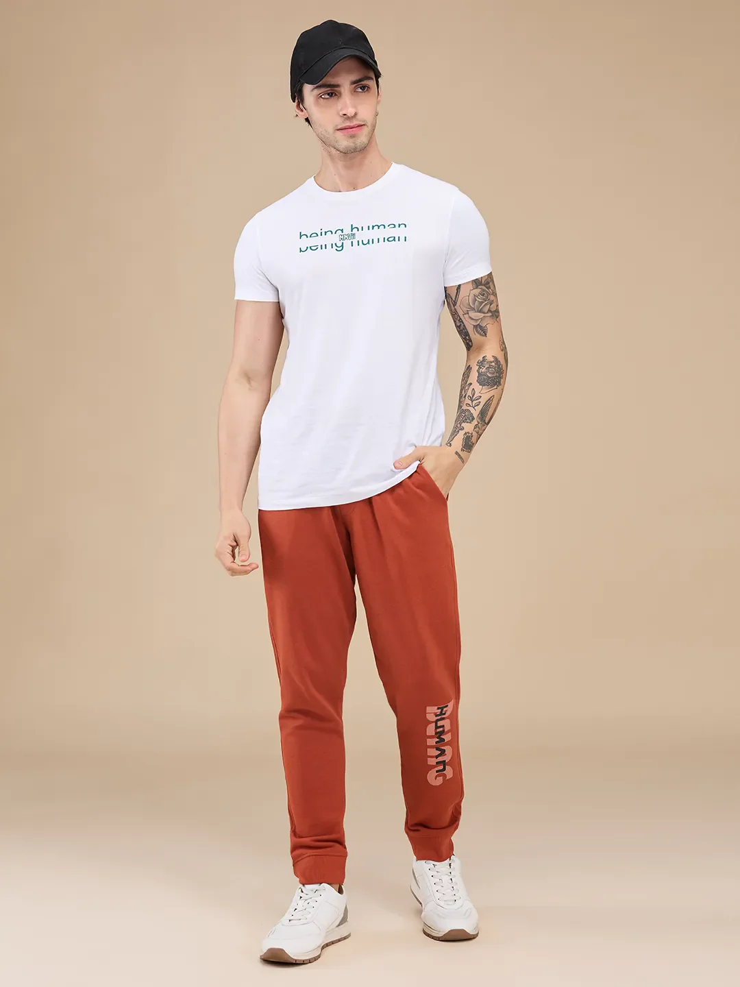 Orange Regular fit Men's Track Pants by Being Human Clothing - Image 2