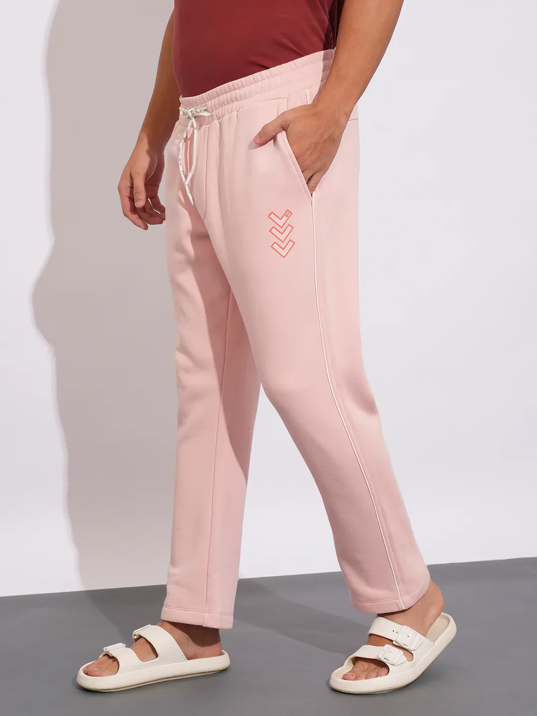 Pink Regular Fit Track Pants For Men By Being Human Clothing - Image 2