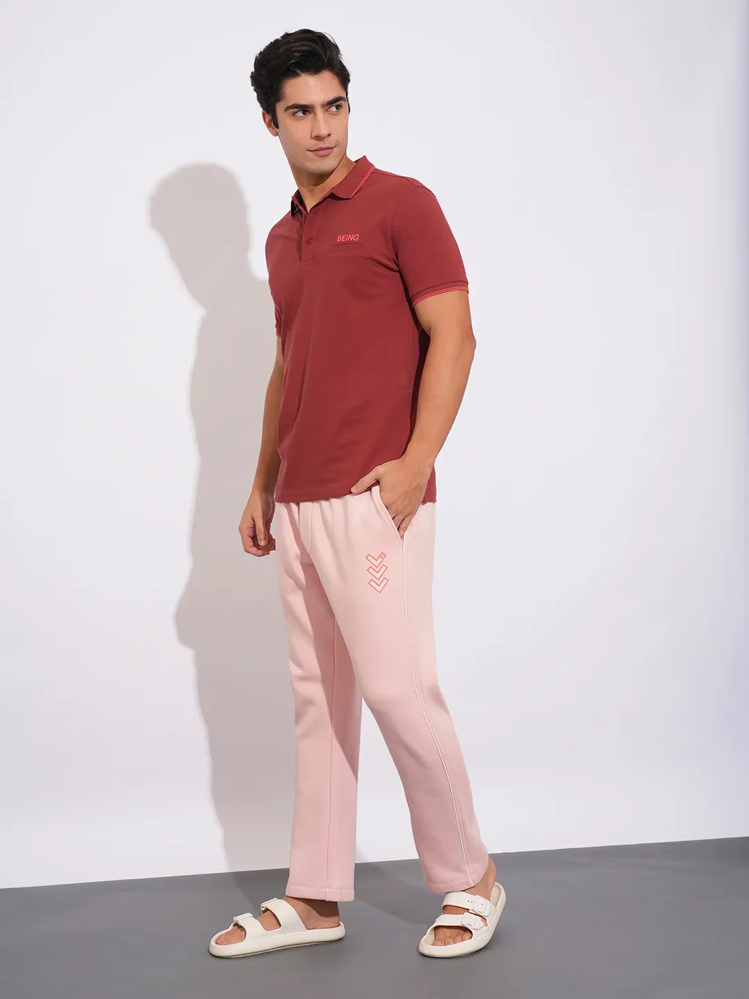 Pink Regular Fit Track Pants For Men By Being Human Clothing - Image 4