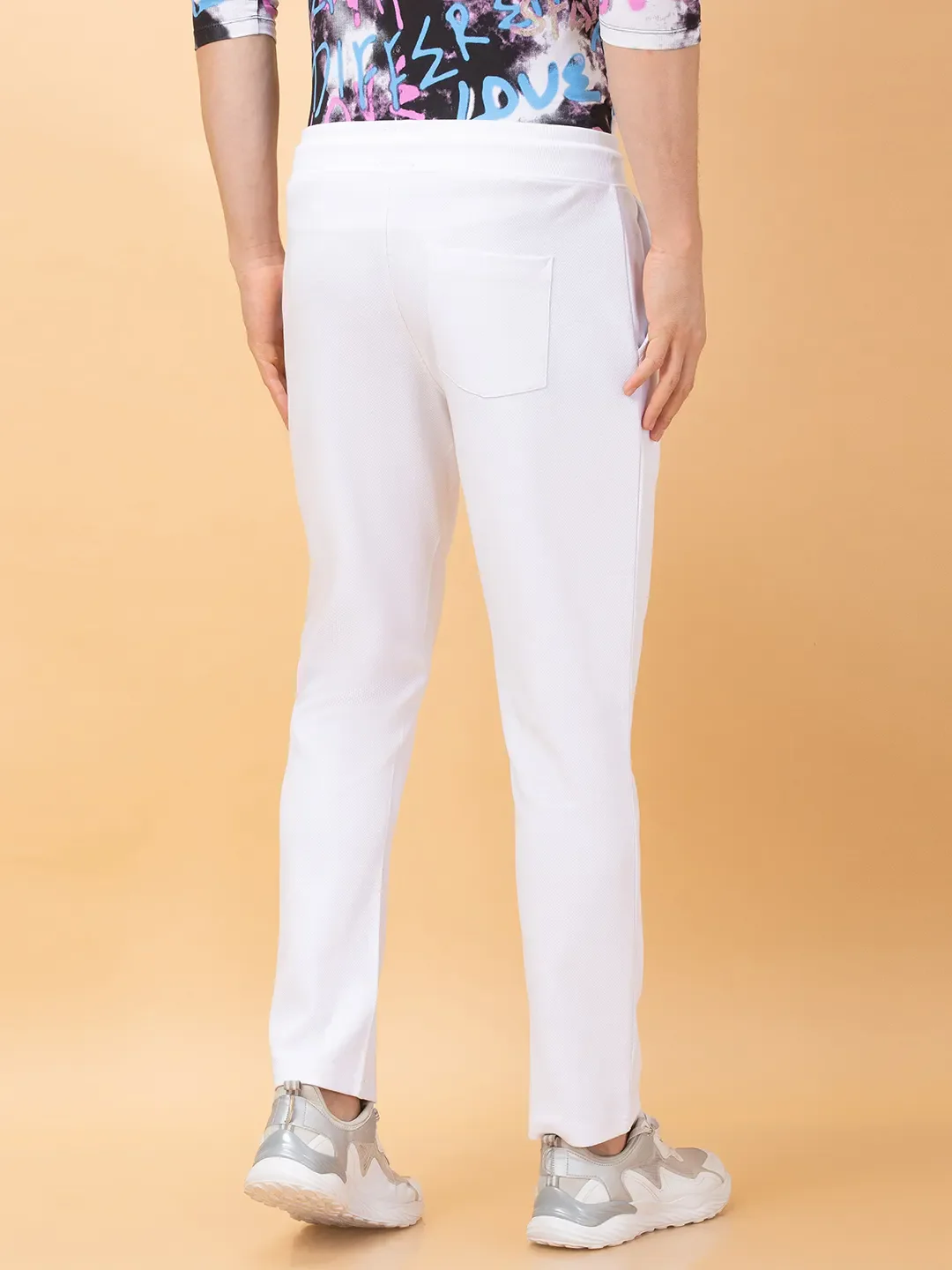White Regular Fit Track Pants For Men By Being Human Clothing - Image 3