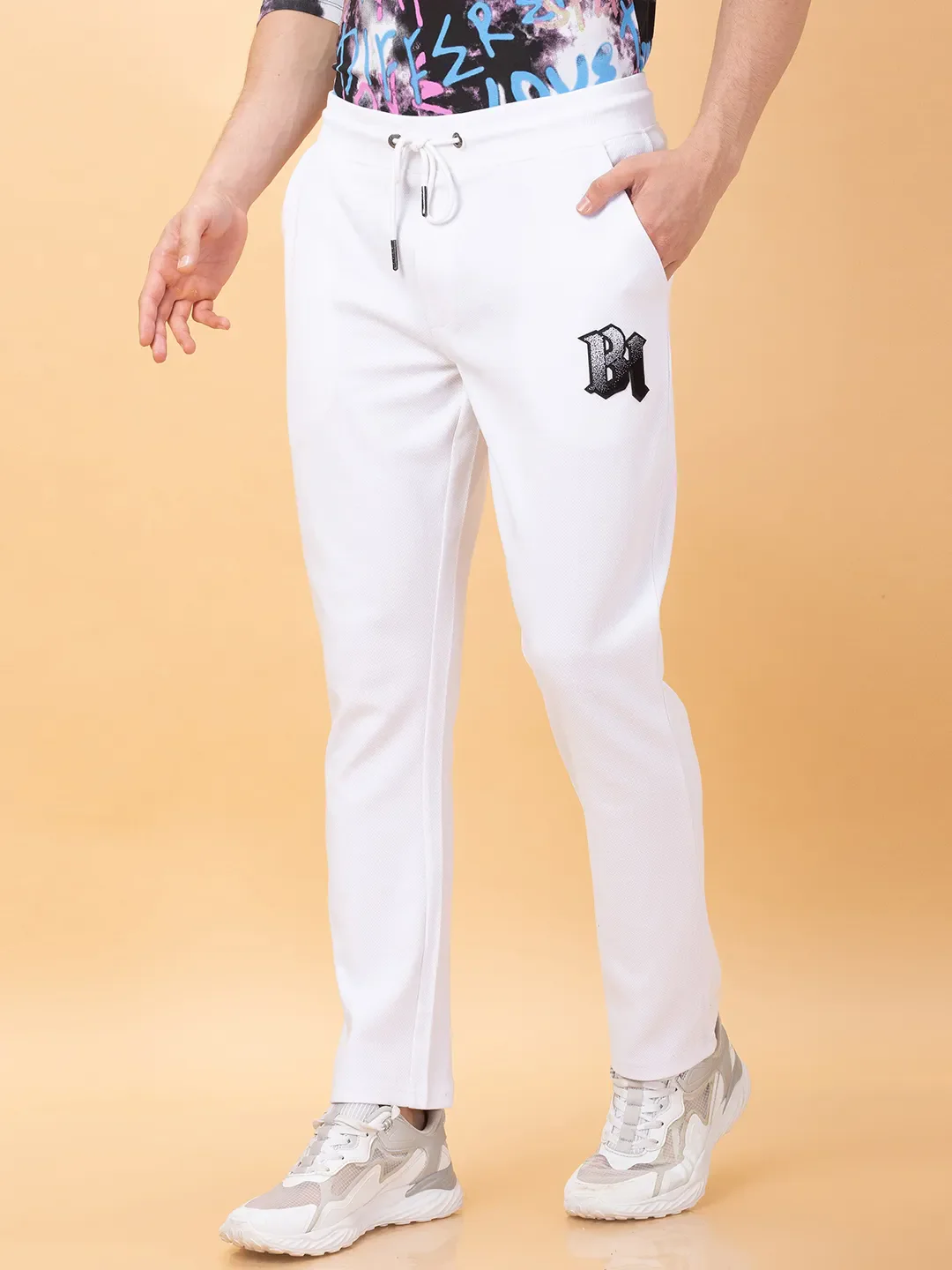 White Regular Fit Track Pants For Men By Being Human Clothing - Image 4