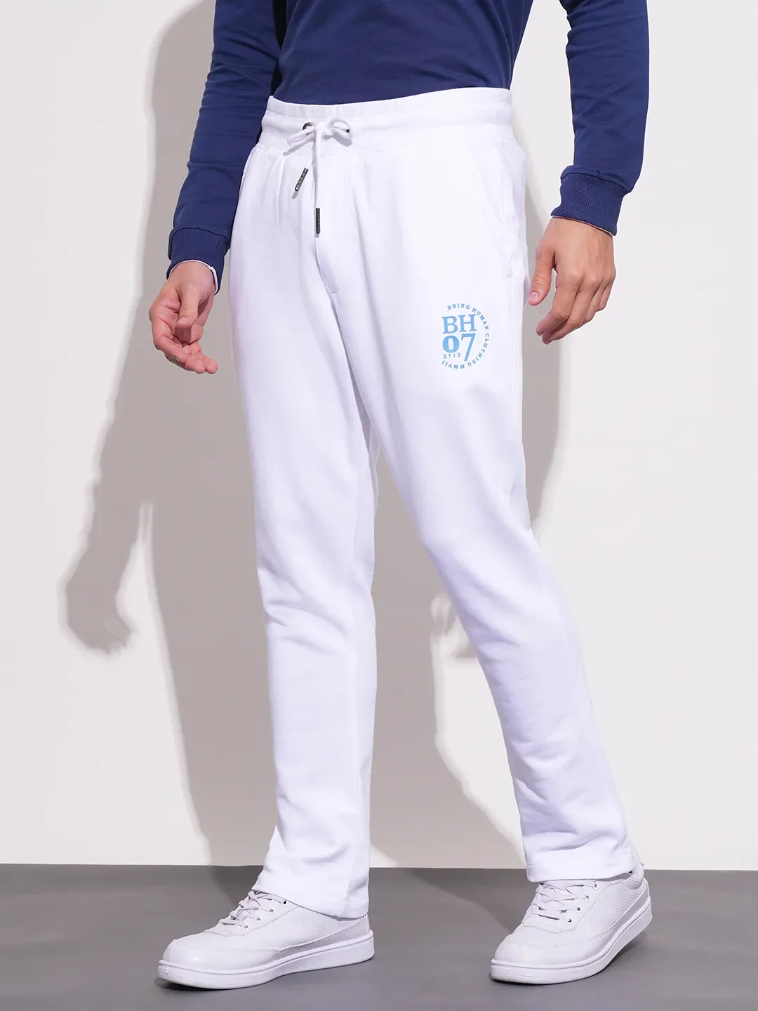 White Regular Fit Track Pants For Men By Being Human Clothing - Image 2