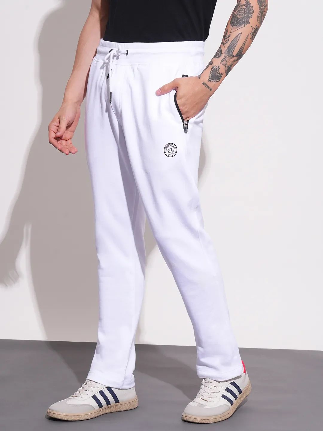 White Regular Fit Track Pants For Men By Being Human Clothing - Image 2