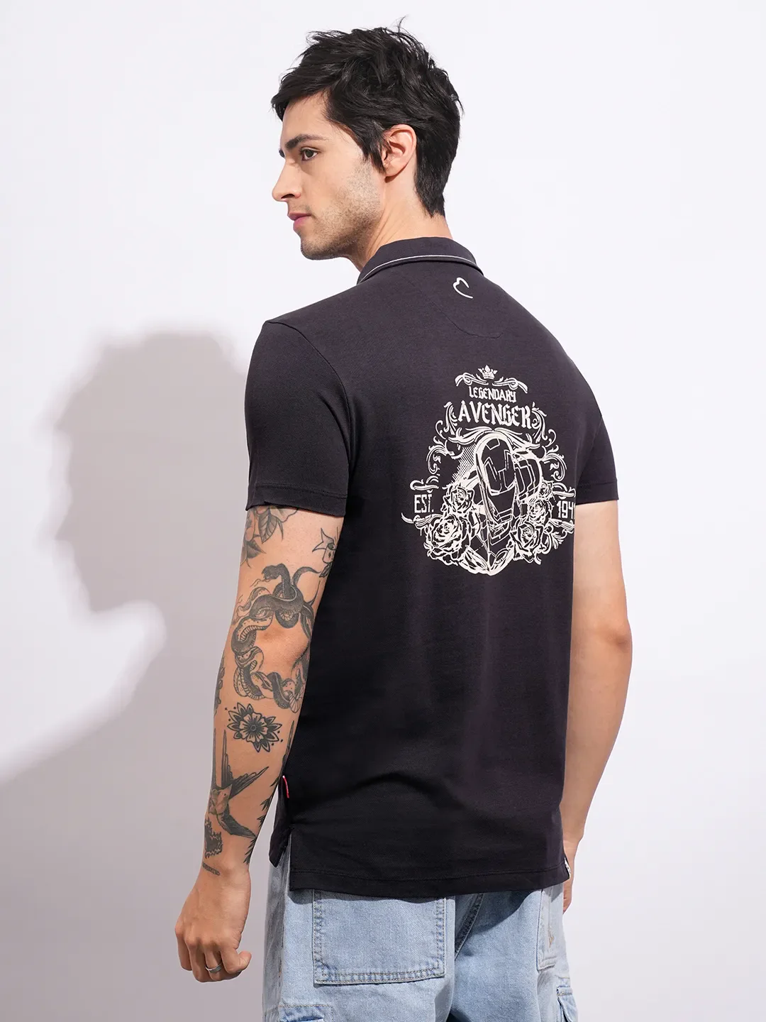 Avengers Charcoal Regular Fit Men's Polo T-Shirt by Being Human Clothing - Image 3