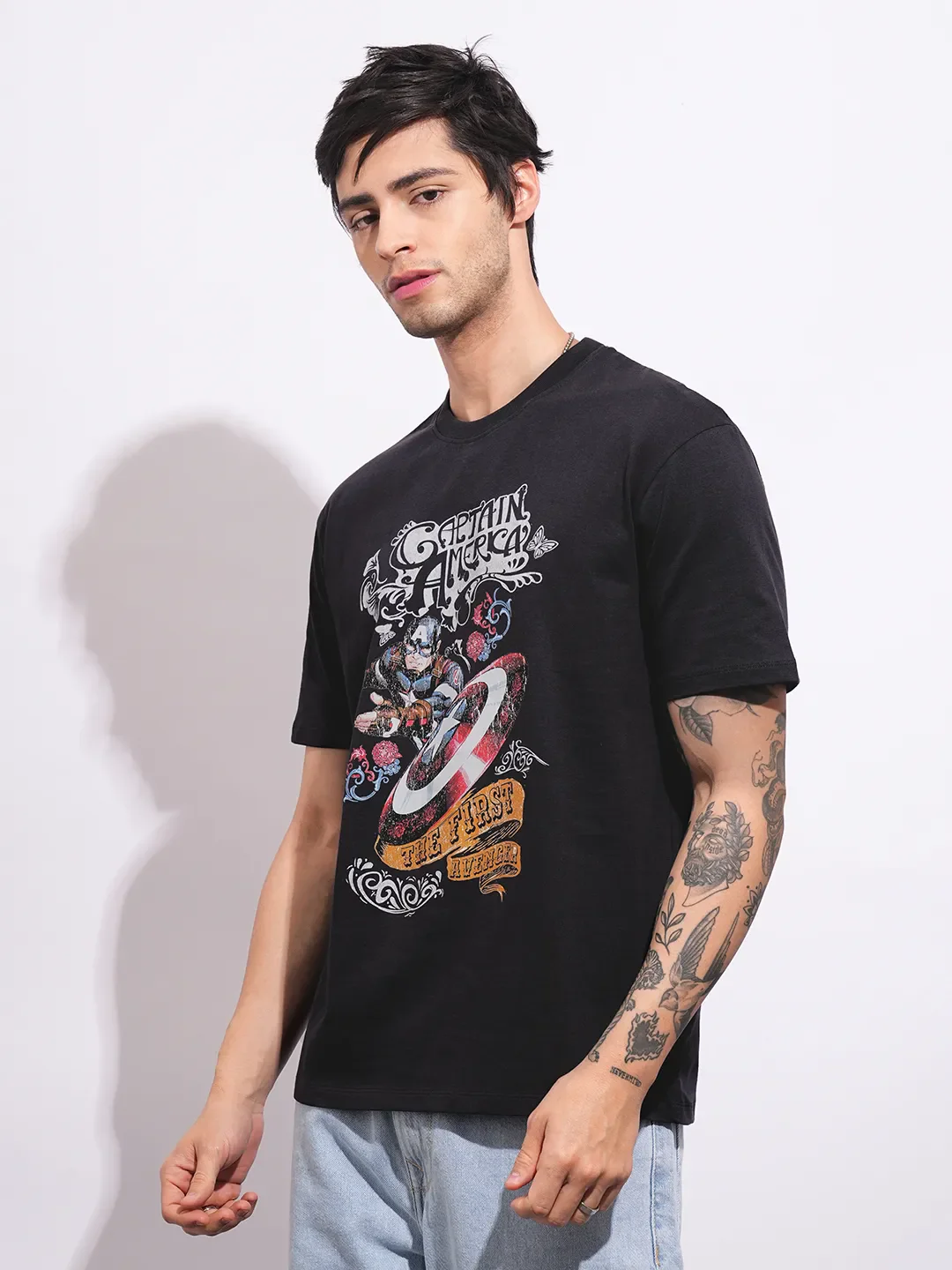 Captain America Charcoal Easy Fit Round Neck Men's T-Shirt by Being Human Clothing - Image 2