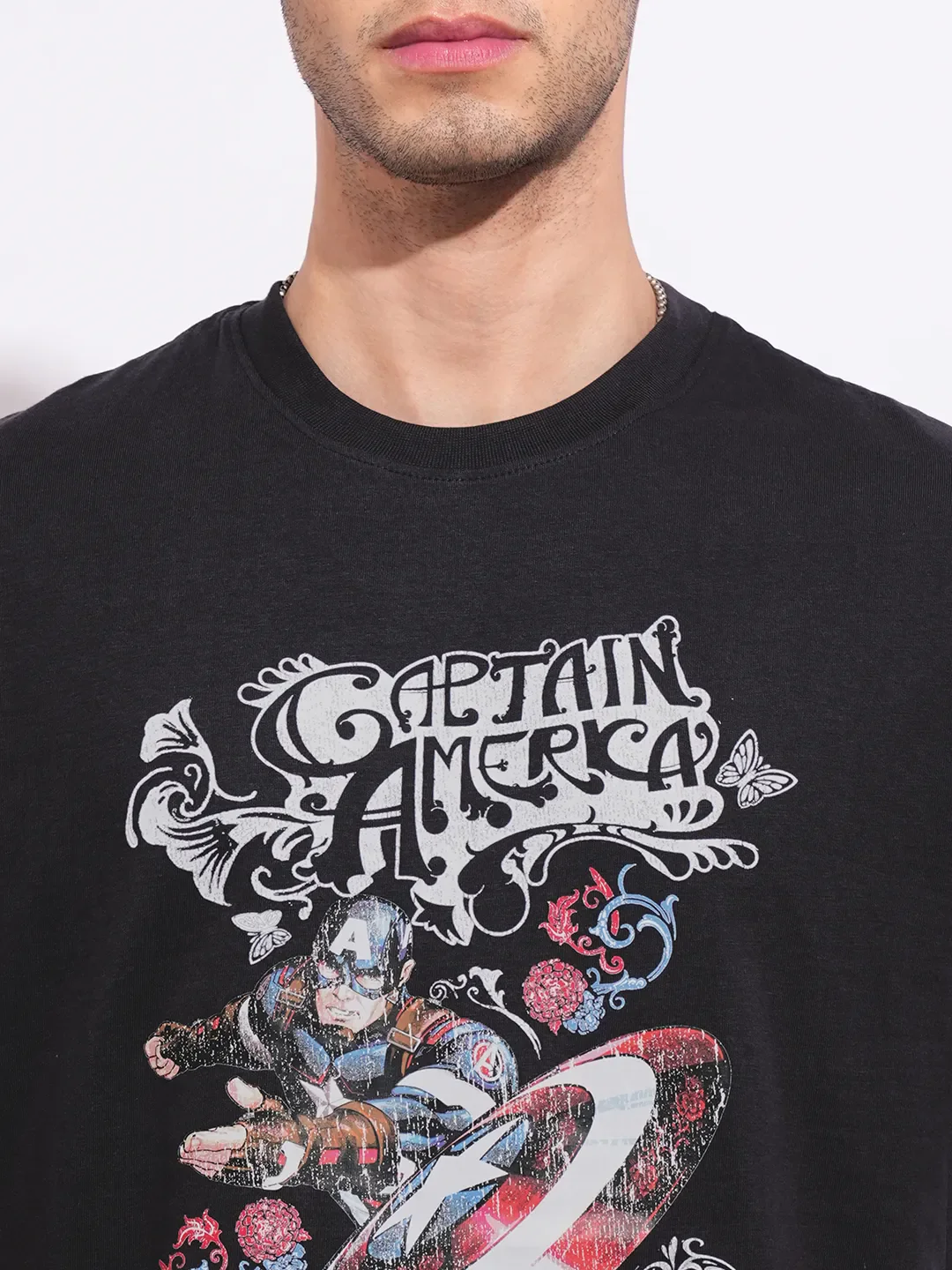 Captain America Charcoal Easy Fit Round Neck Men's T-Shirt by Being Human Clothing - Image 5