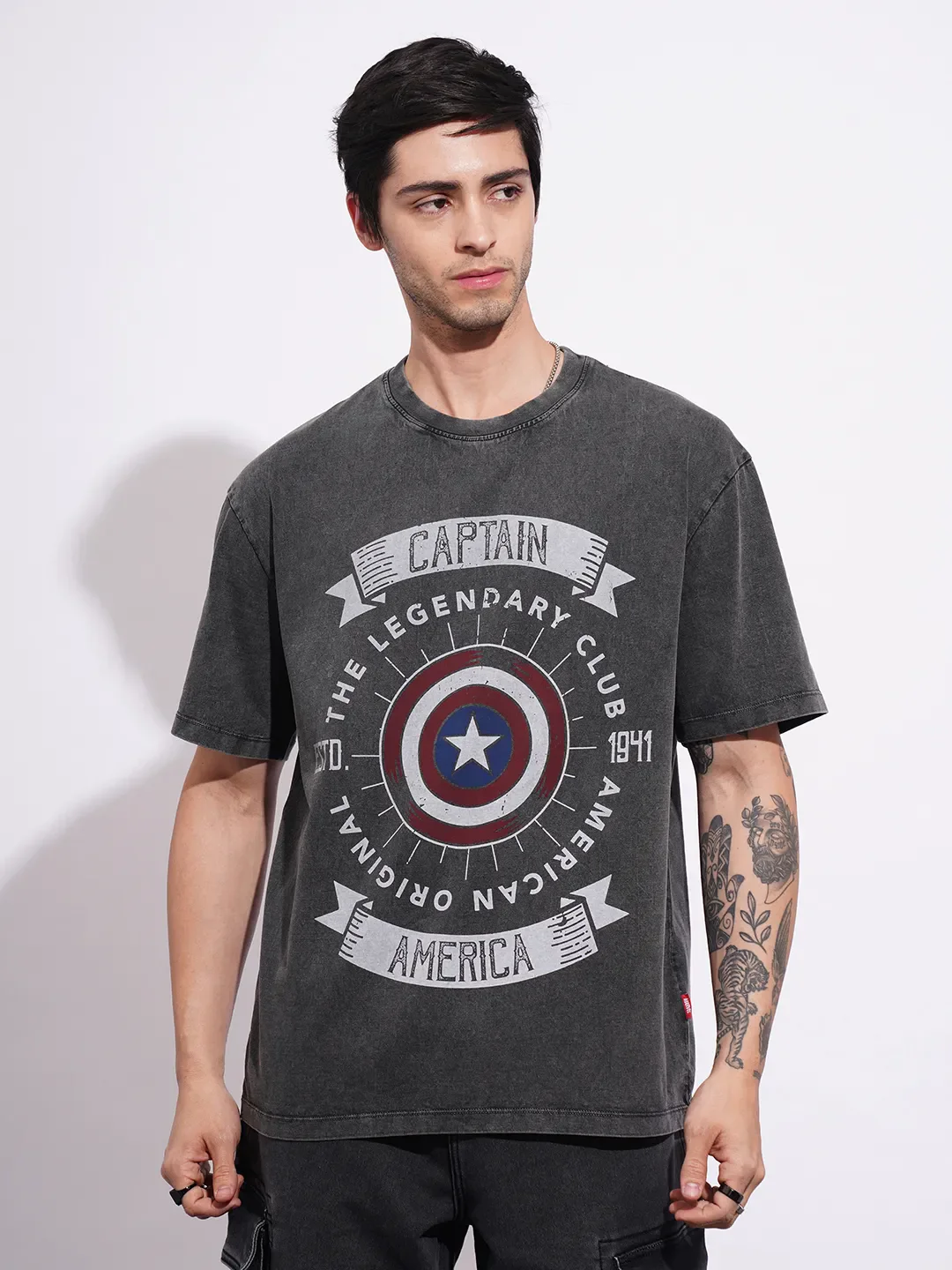 Captain America Charcoal Round Neck Men's Crew Neck by Being Human Clothing