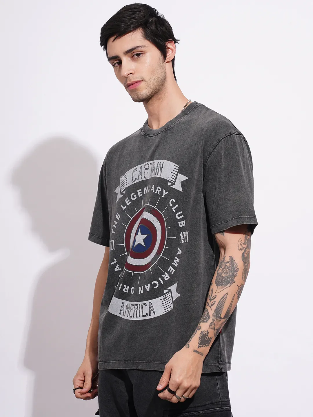Captain America Charcoal Round Neck Men's Crew Neck by Being Human Clothing - Image 2
