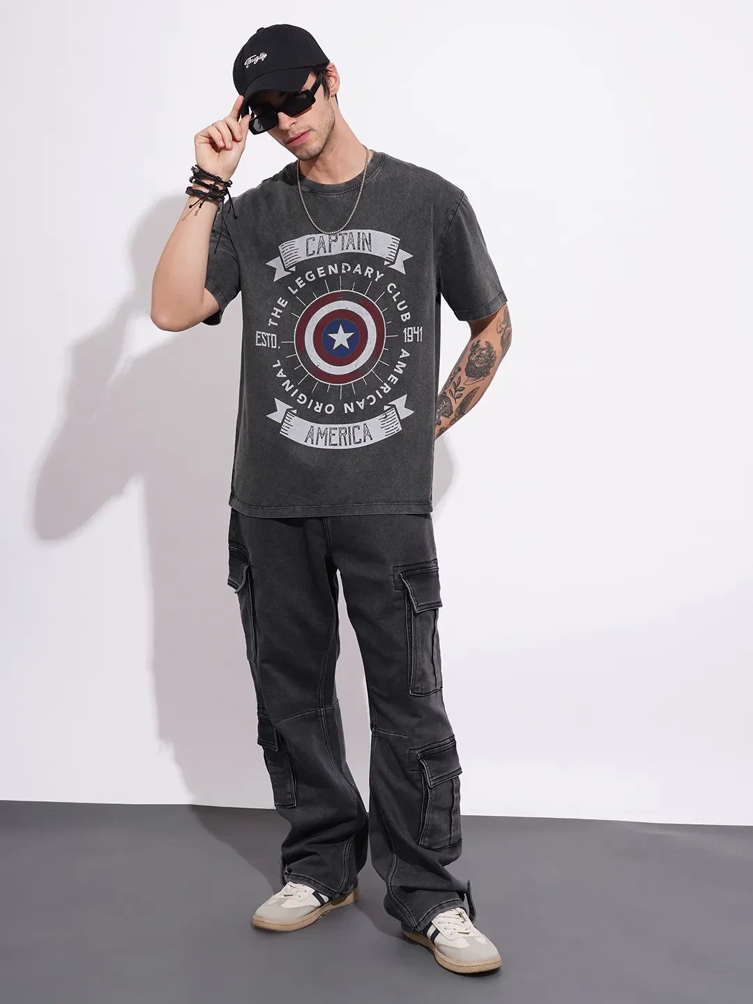 Captain America Charcoal Round Neck Men's Crew Neck by Being Human Clothing - Image 4