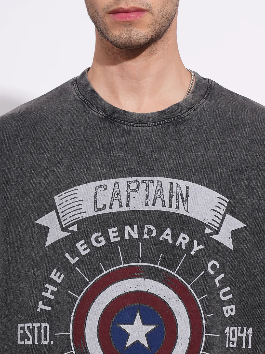Captain America Charcoal Round Neck Men's Crew Neck by Being Human Clothing - Image 5