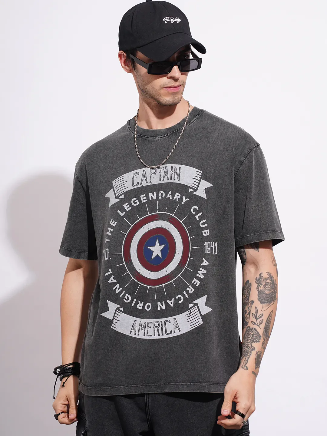 Captain America Charcoal Round Neck Men's Crew Neck by Being Human Clothing - Image 6