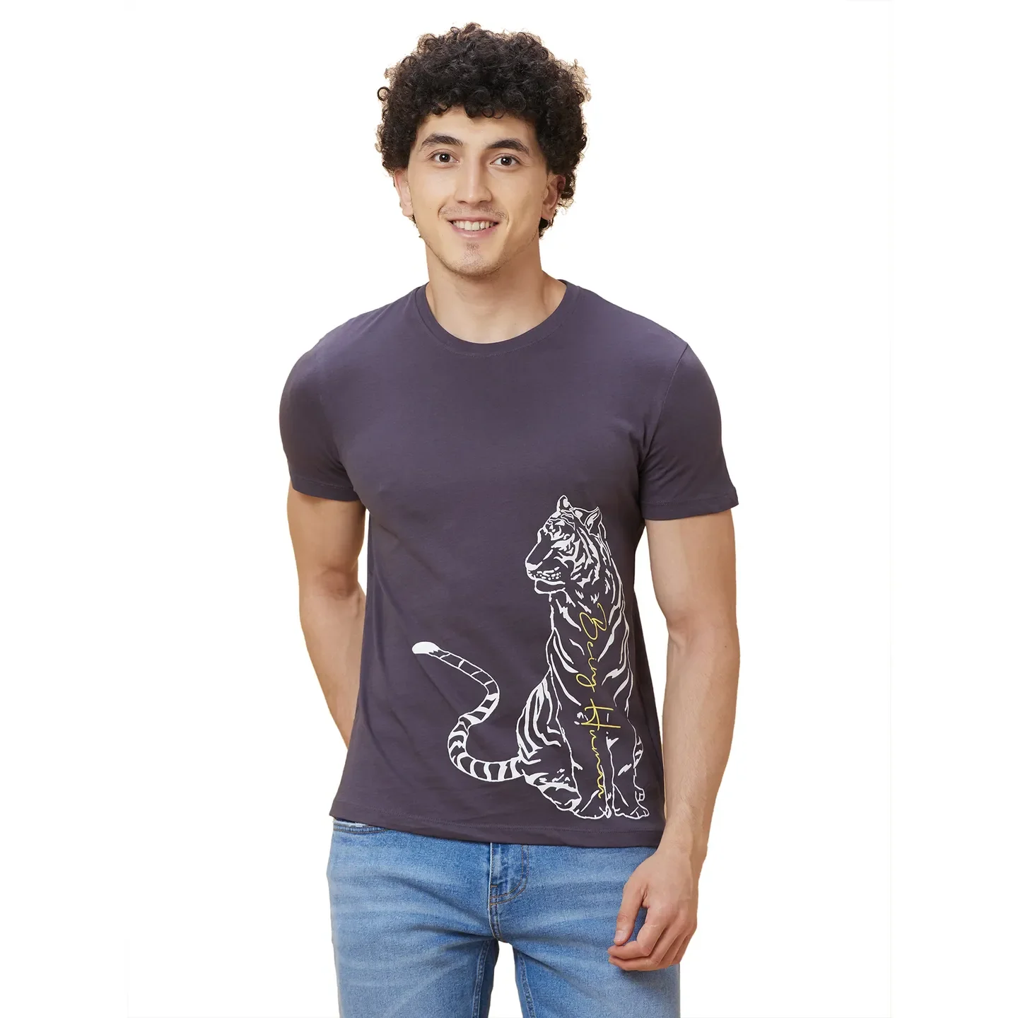 Grey Regular Fit Men's Short Sleeves T-Shirt by Being Human Clothing
