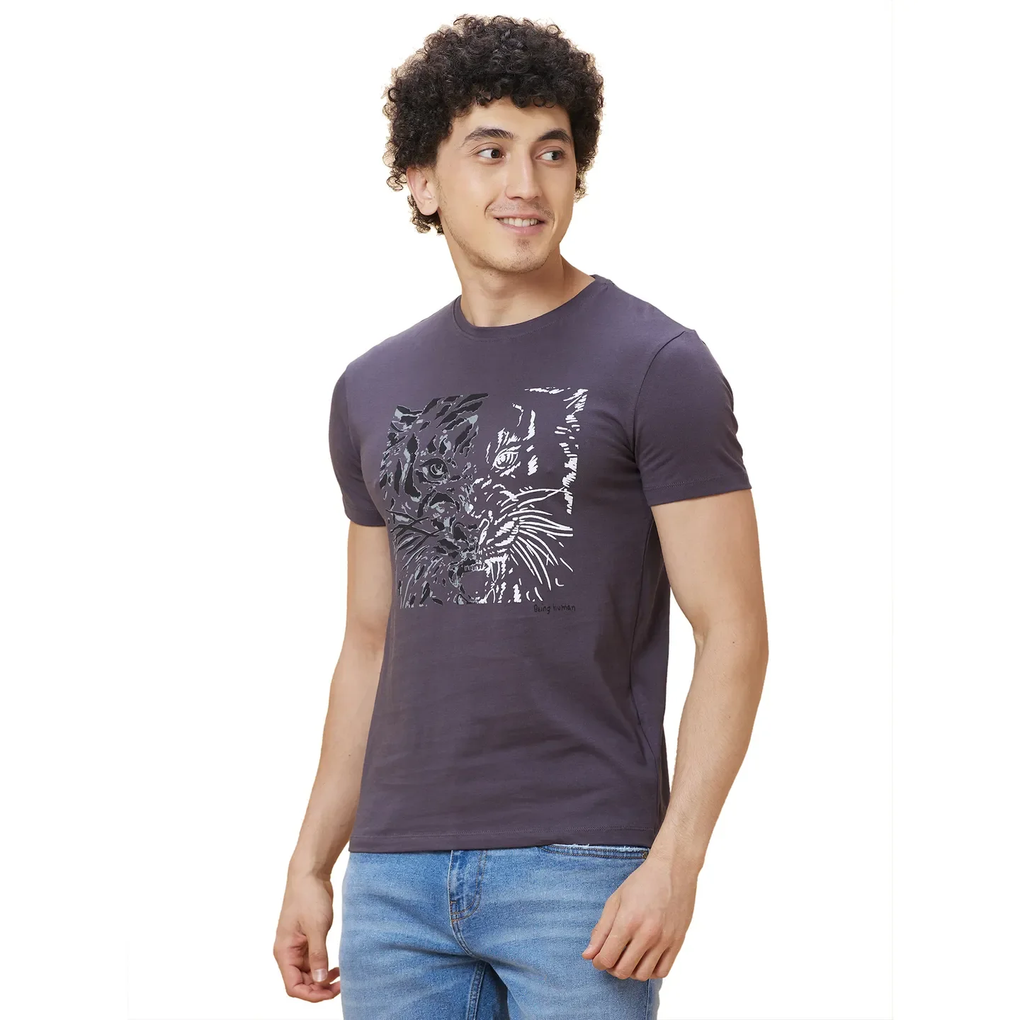 Grey Regular Fit Round Neck Men's T-Shirt by Being Human Clothing - Image 4