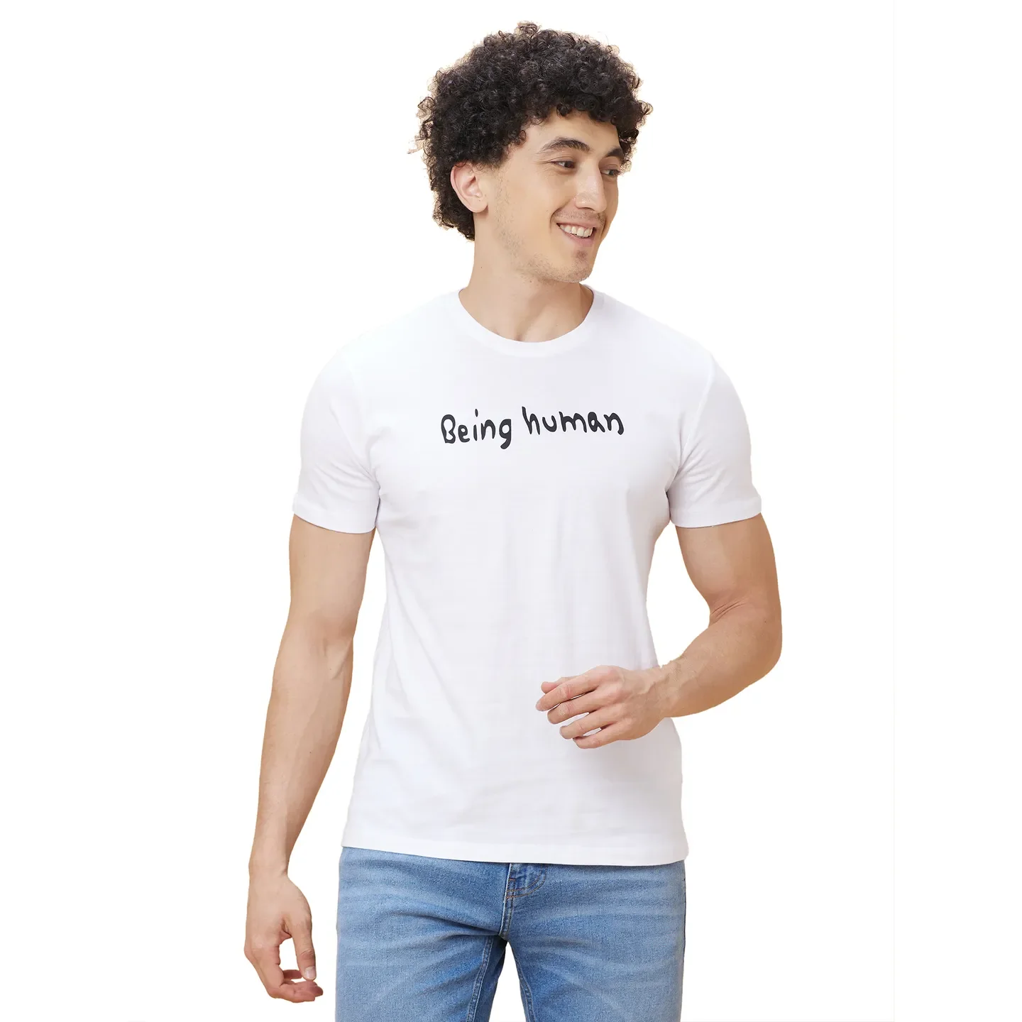 White Regular Fit Men's Short Sleeves T-Shirt by Being Human Clothing