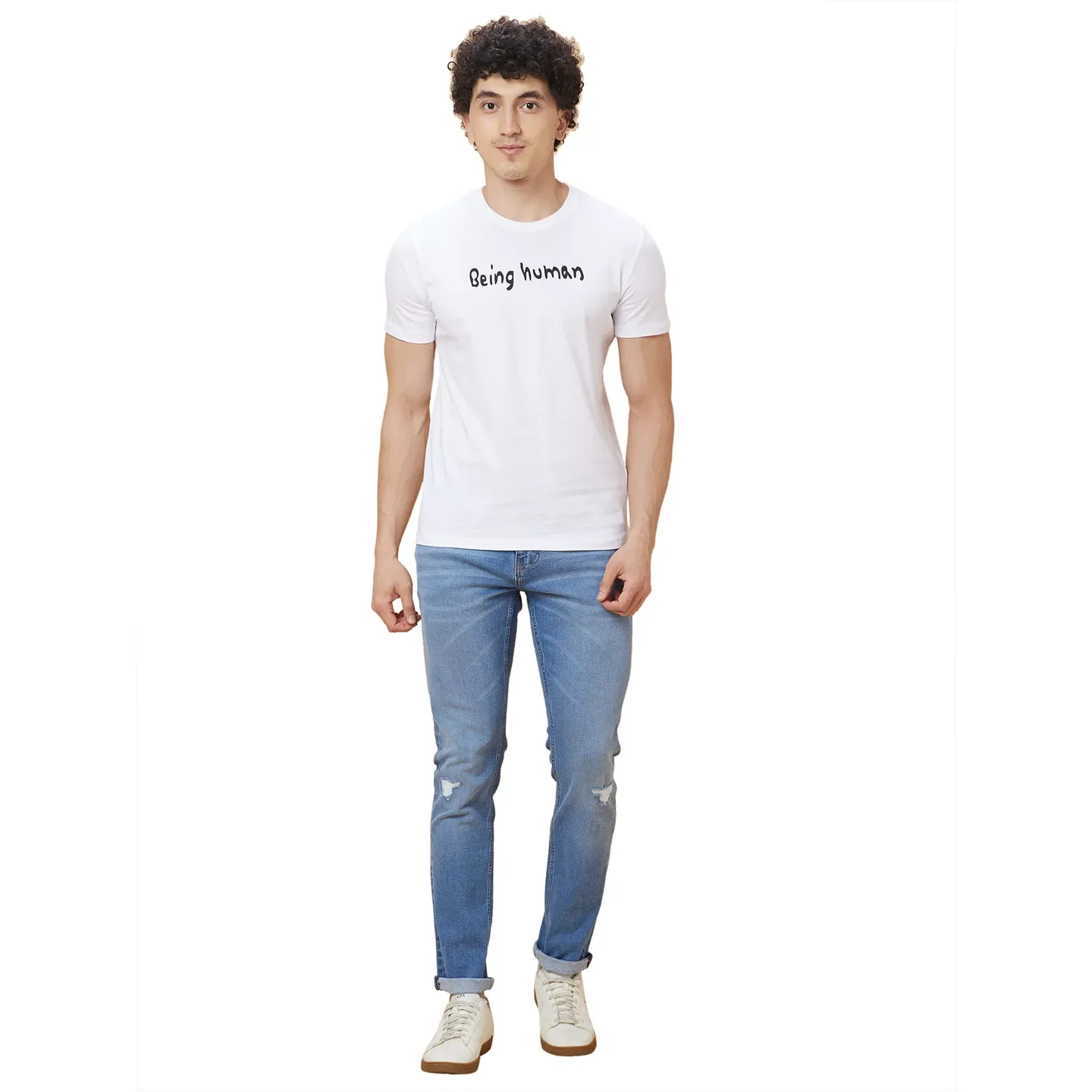 White Regular Fit Men's Short Sleeves T-Shirt by Being Human Clothing - Image 2