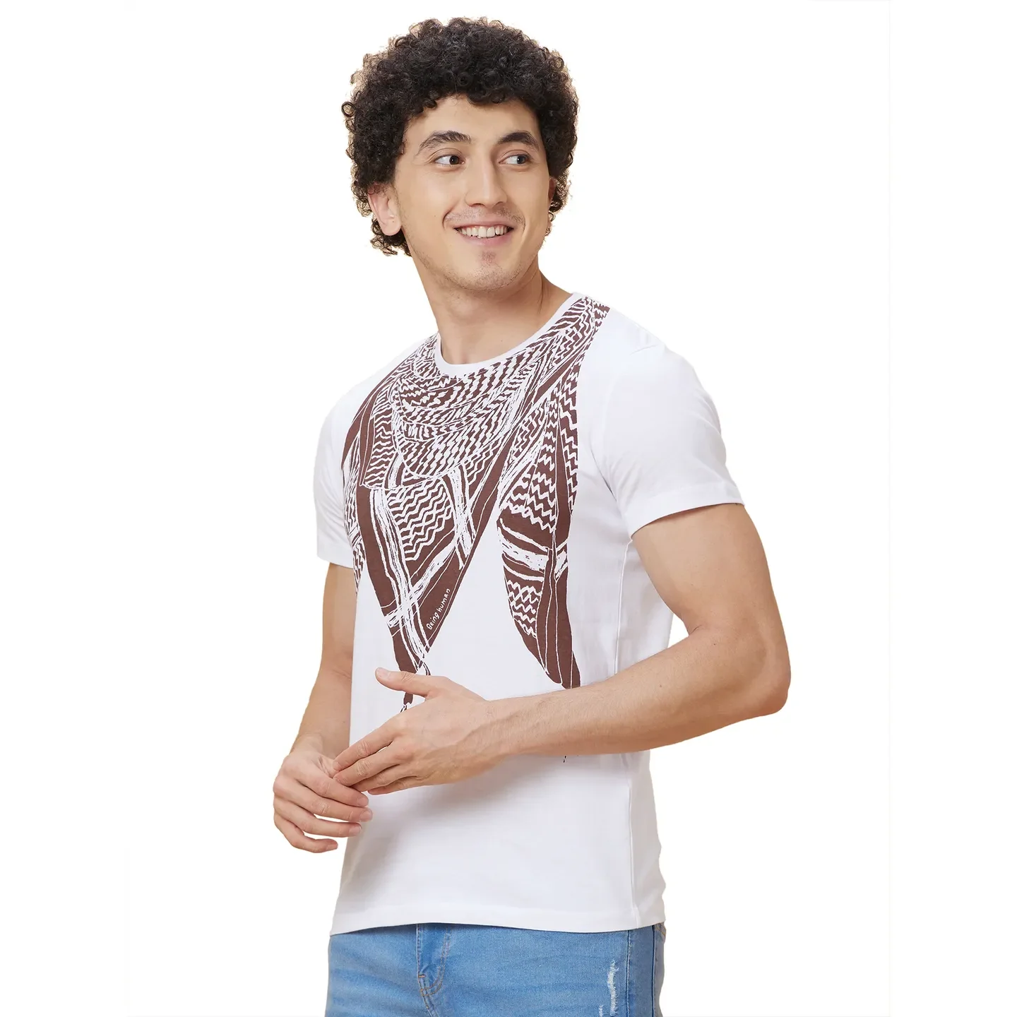 White Regular Fit Round Neck Men's T-Shirt by Being Human Clothing - Image 4