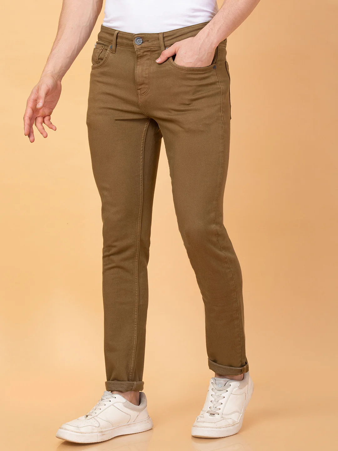 Camel Slim Fit Denims For Men By Being Human Clothing - Image 4