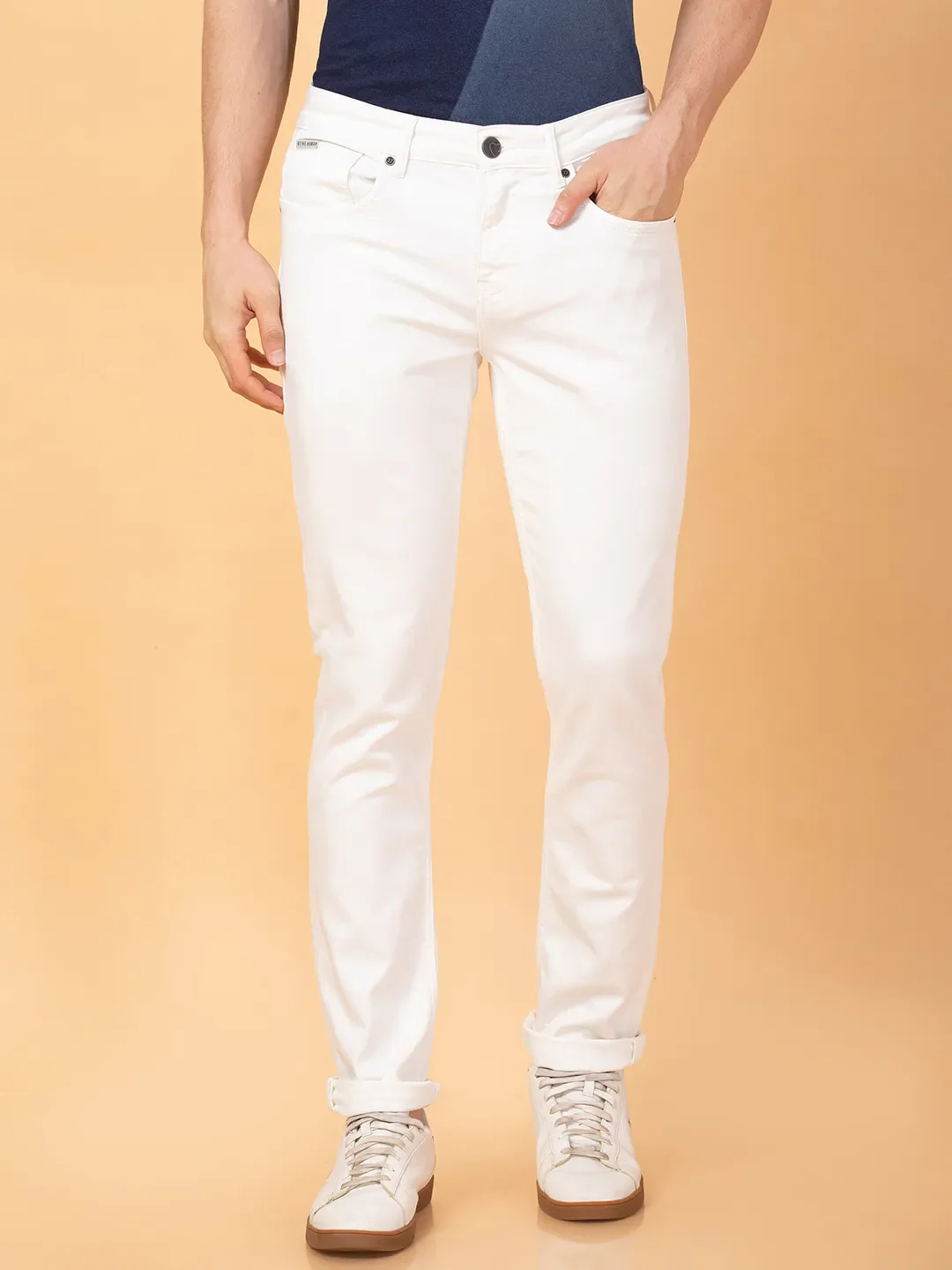 White Slim Fit Men's Denims by Being Human Clothing