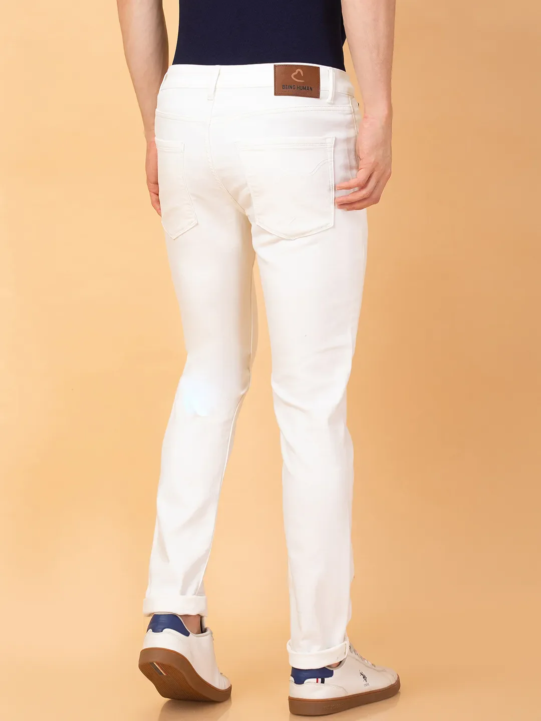 White Slim Fit Men's Denims by Being Human Clothing - Image 3