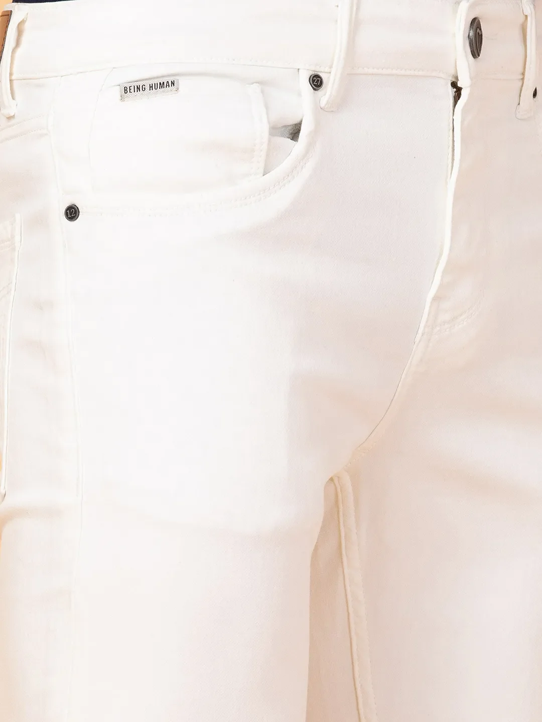 White Slim Fit Men's Denims by Being Human Clothing - Image 5