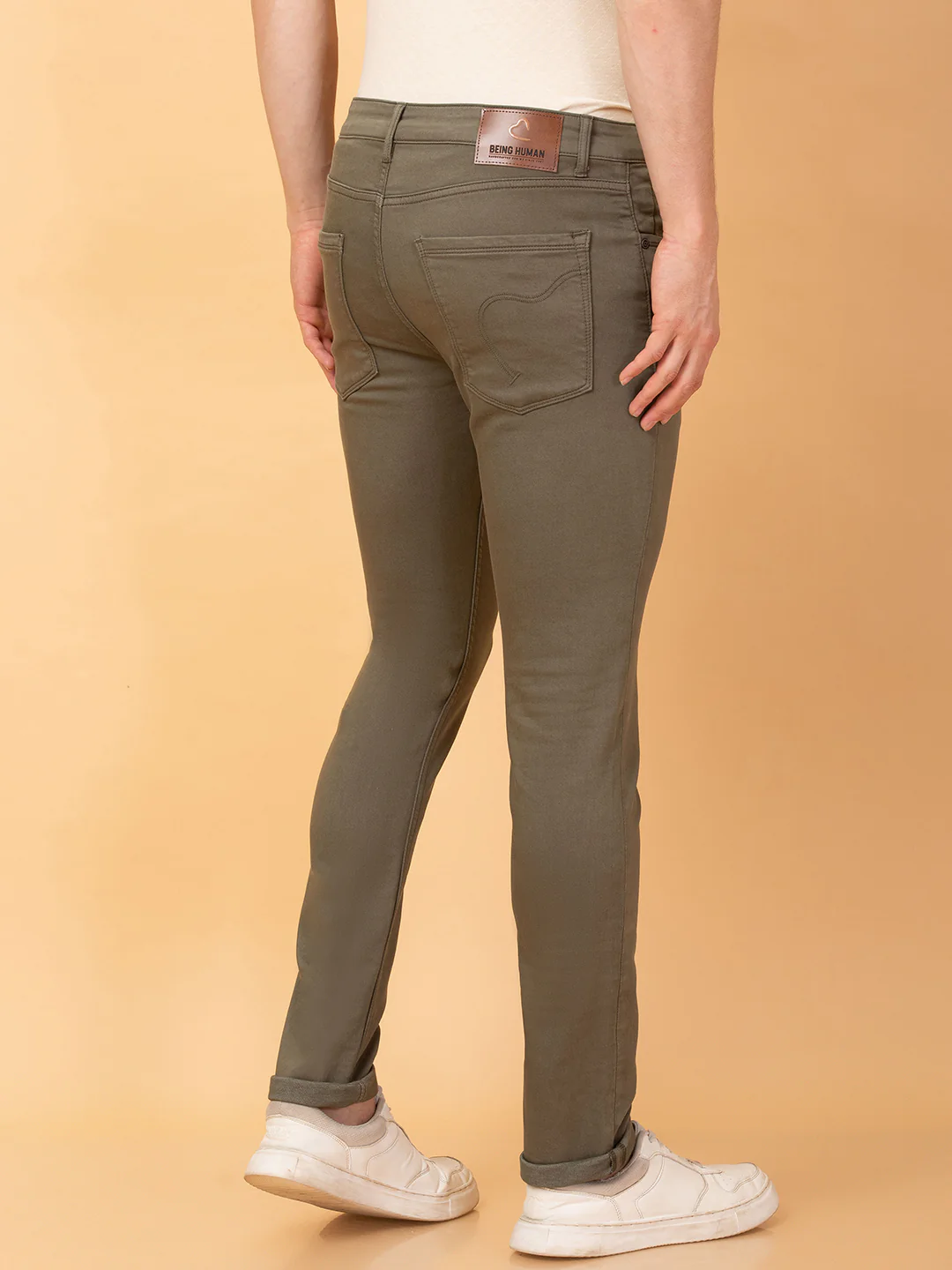Olive Slim Fit Denims For Men By Being Human Clothing - Image 3