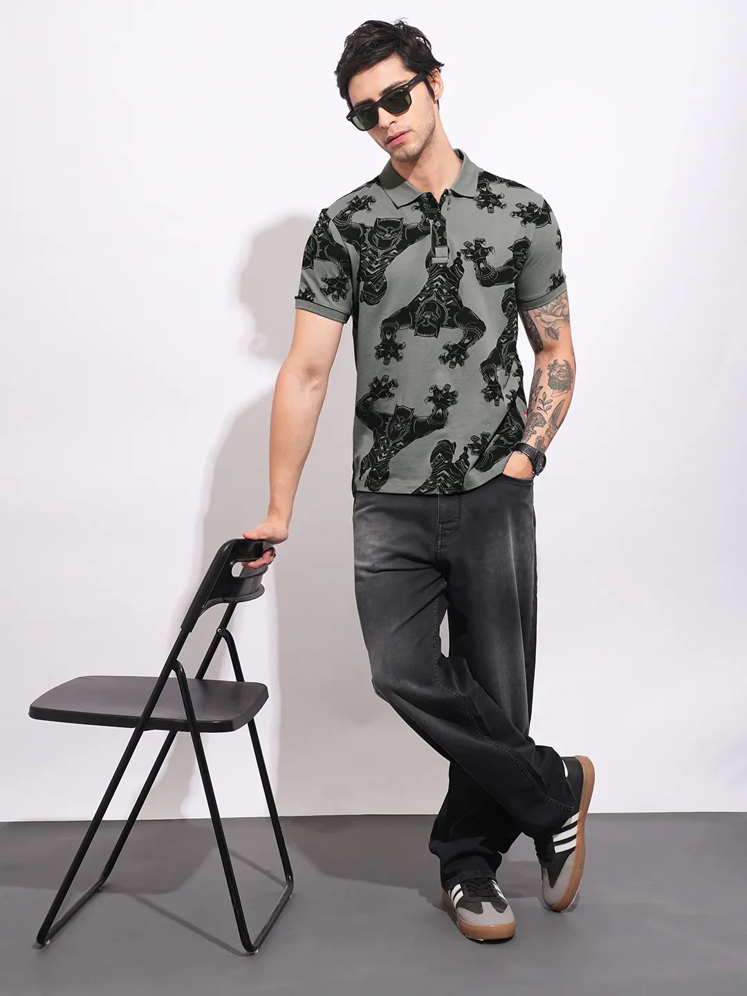 Grey Regular Fit Men's Polo T-shirt by Being Human Clothing - Image 4