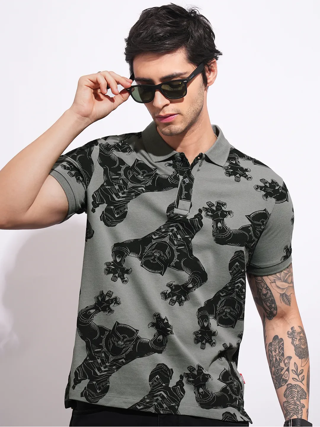 Grey Regular Fit Men's Polo T-shirt by Being Human Clothing - Image 6