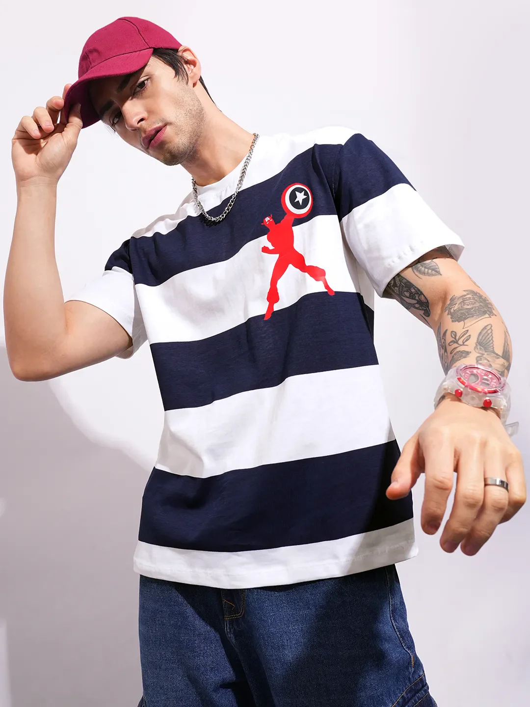 Captain America Navy Easy Fit Round Neck Men's T-Shirt by Being Human Clothing - Image 6