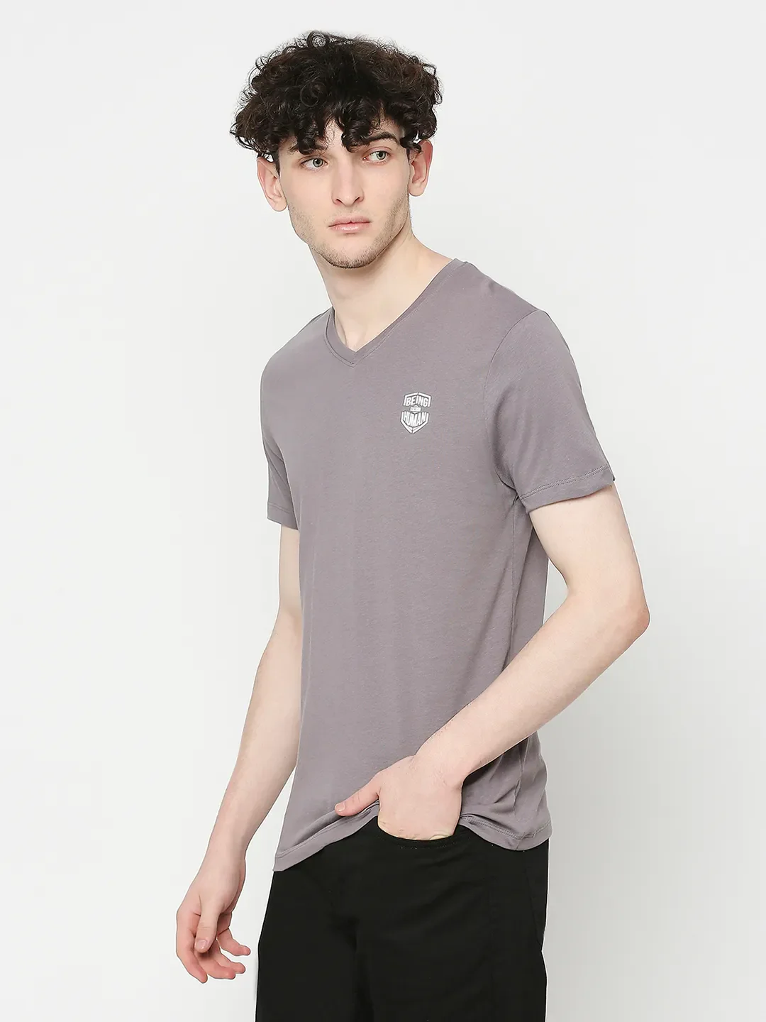 Ash Grey Regular Fit Round Neck Men's T-Shirt by Being Human Clothing - Image 2