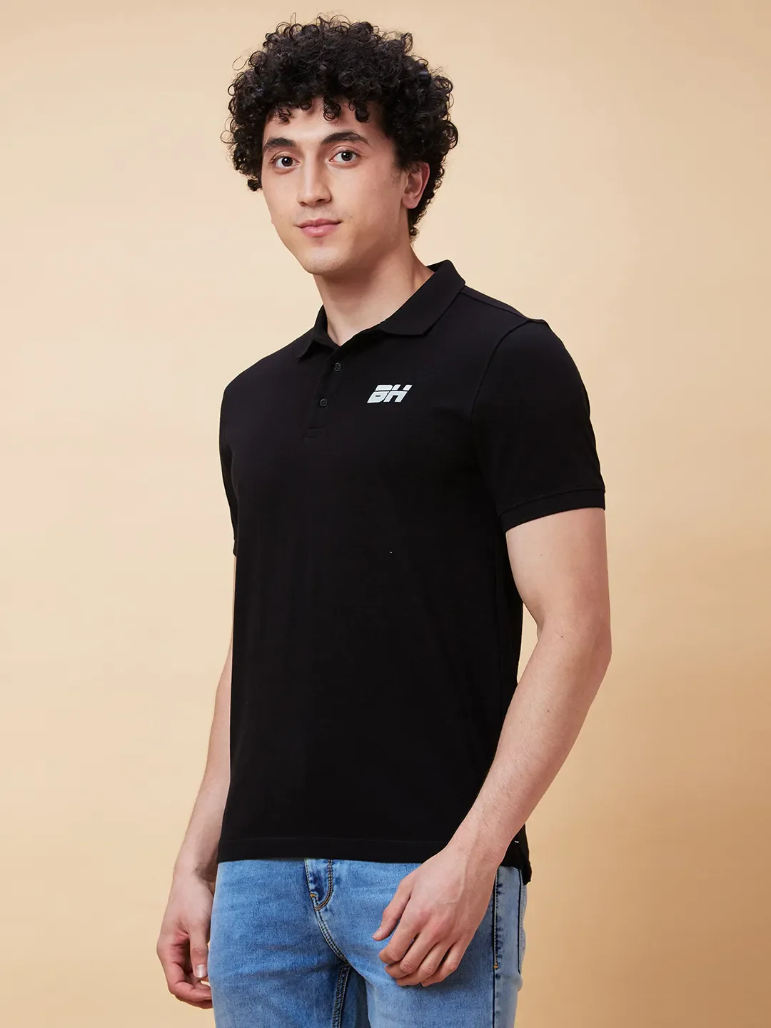 Black Regular Fit Men's Polo T-Shirt by Being Human Clothing - Image 3