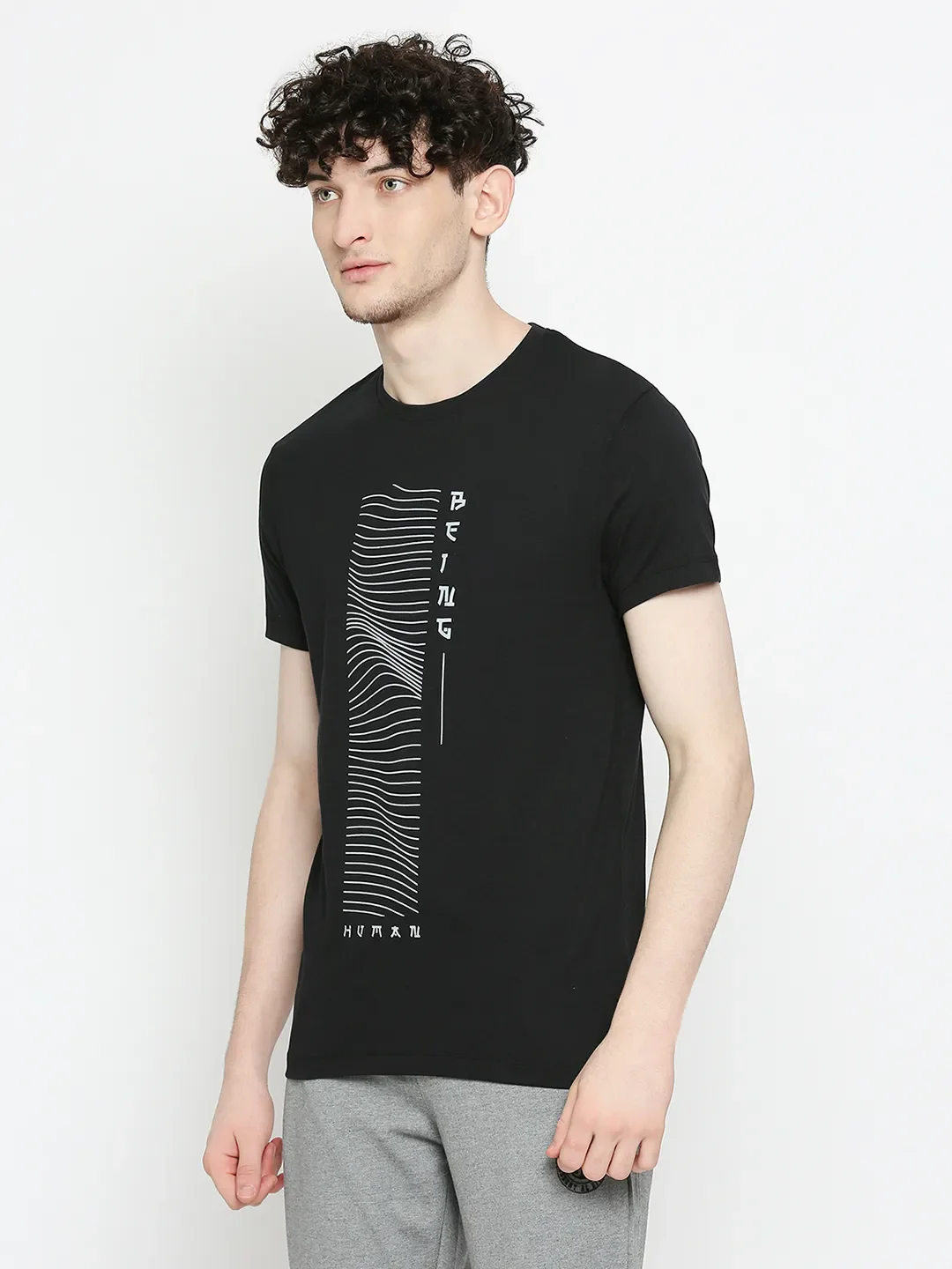 Black Regular Fit Men's Short Sleeves T-Shirt by Being Human Clothing - Image 2