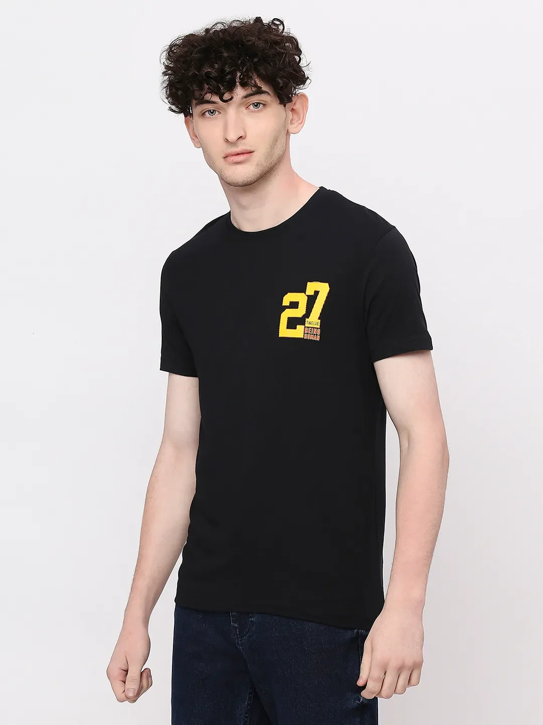 Black Regular Fit Men's Short Sleeves T-Shirt by Being Human Clothing - Image 2