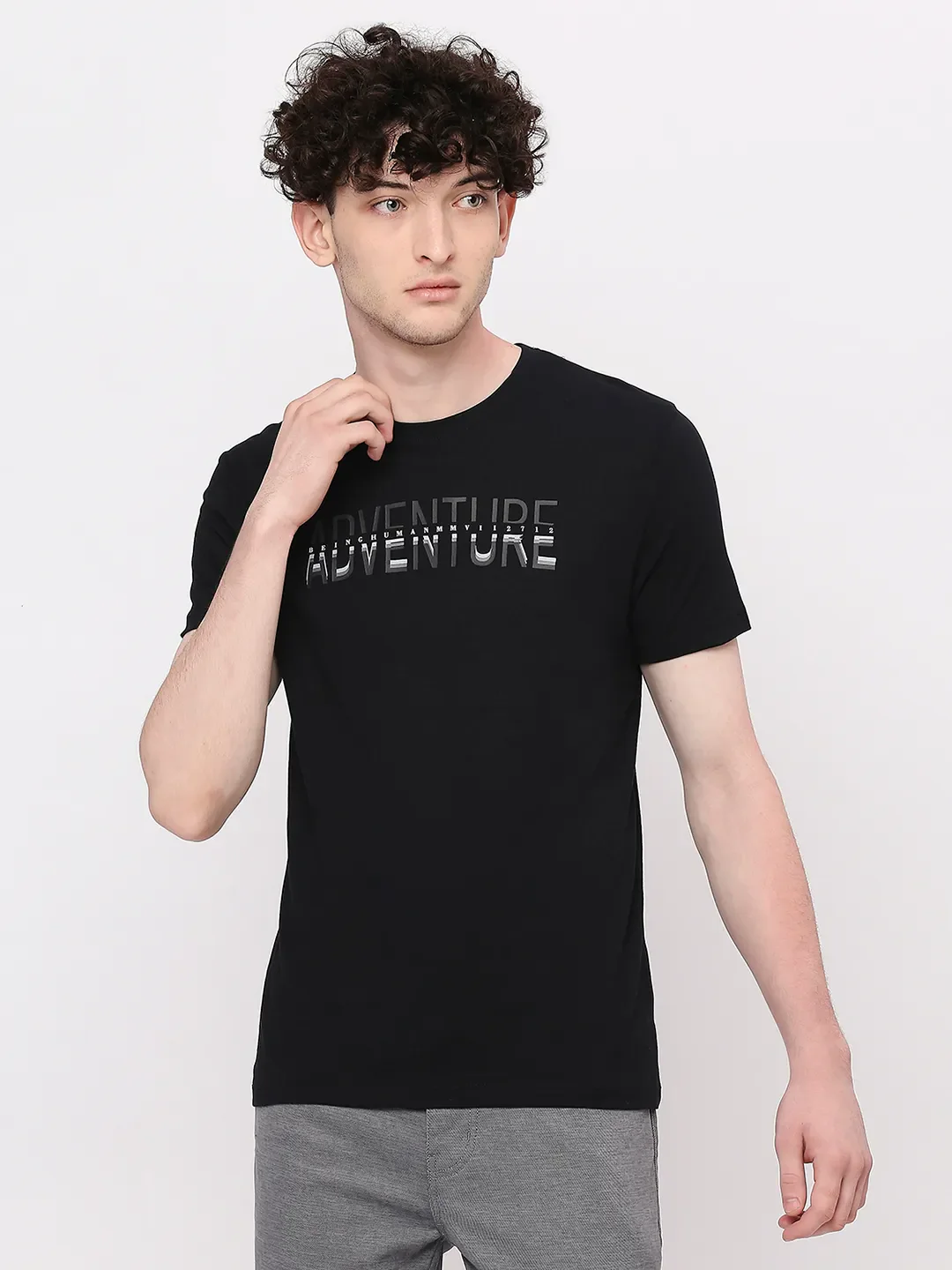 Black Regular Fit Men's Short Sleeves T-Shirt by Being Human Clothing