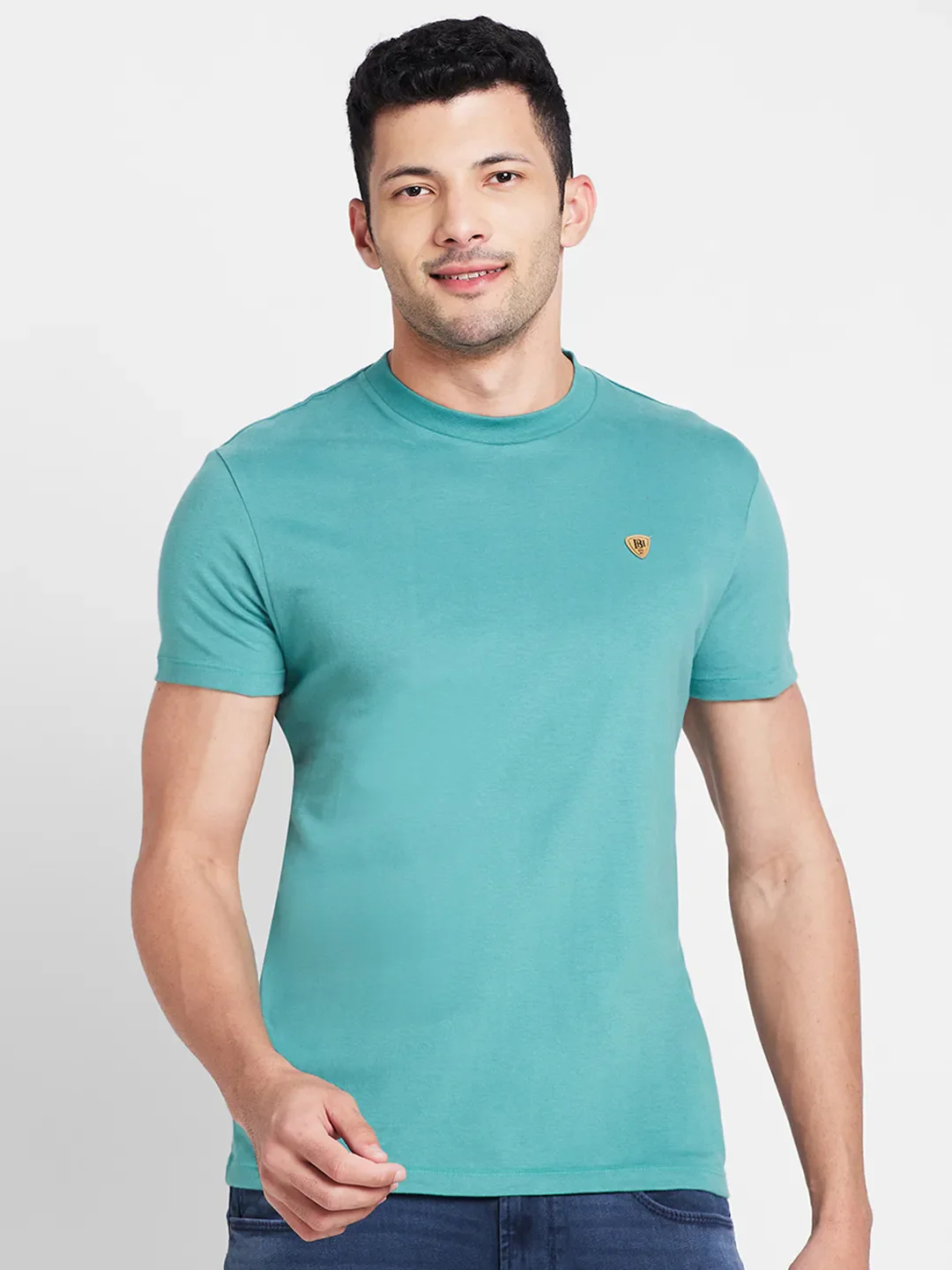 Green Regular Fit Round Neck Men's T-Shirt by Being Human Clothing