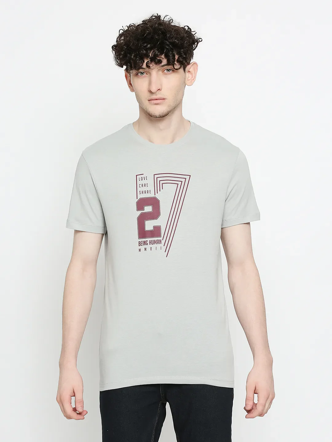 Grey Regular Fit Men's Short Sleeves T-Shirt by Being Human Clothing