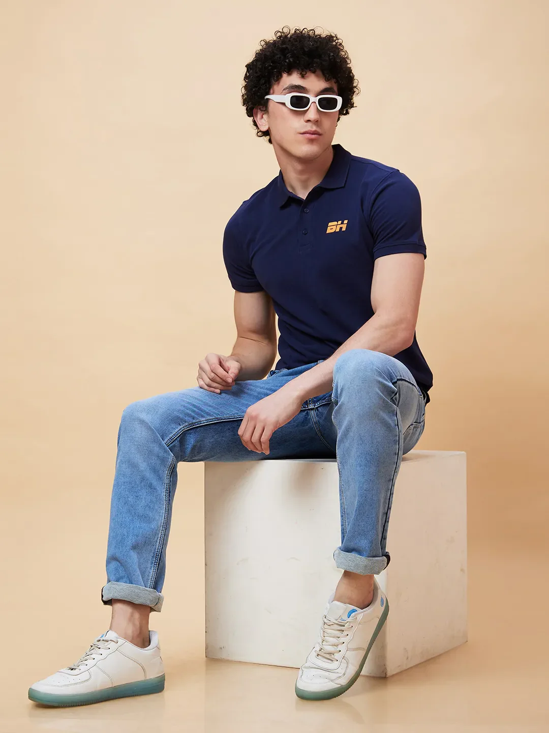 Navy Regular Fit Men's Polo T-Shirt by Being Human Clothing - Image 6