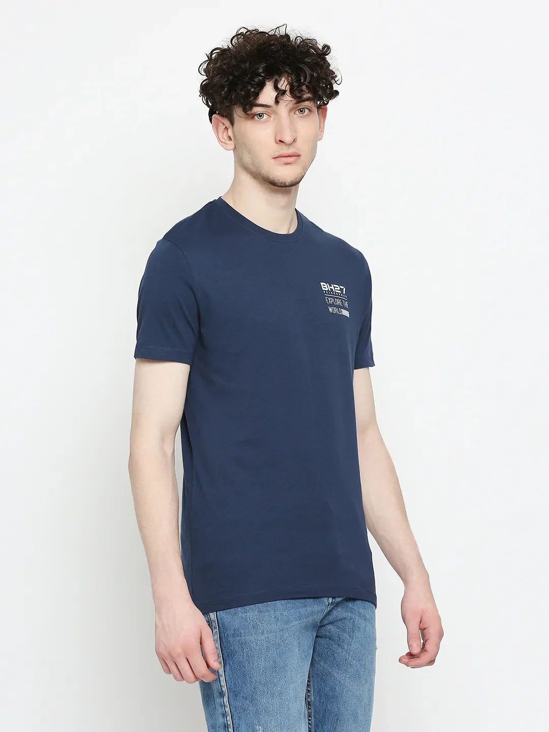 Navy Regular Fit Men's Short Sleeves T-Shirt by Being Human Clothing - Image 3