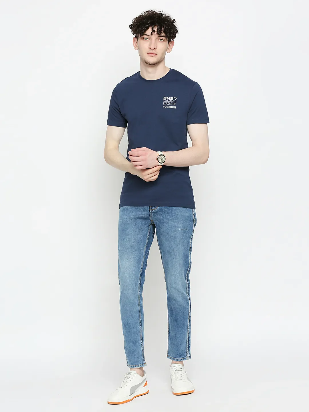 Navy Regular Fit Men's Short Sleeves T-Shirt by Being Human Clothing - Image 6