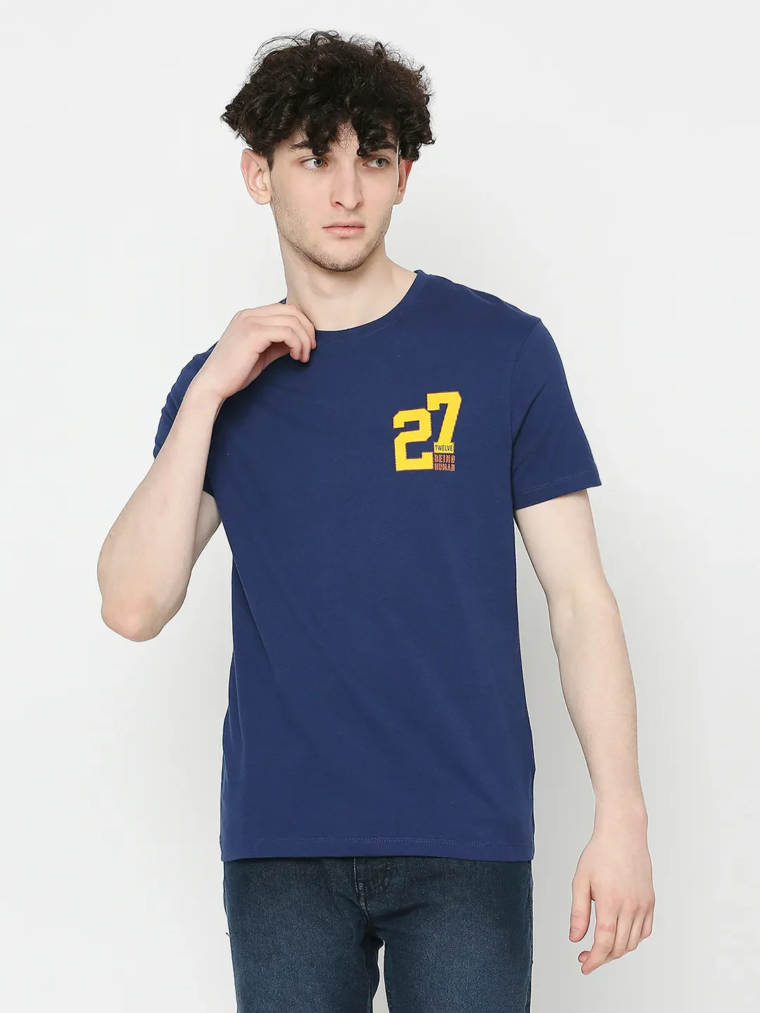 Navy Regular Fit Men's Short Sleeves T-Shirt by Being Human Clothing