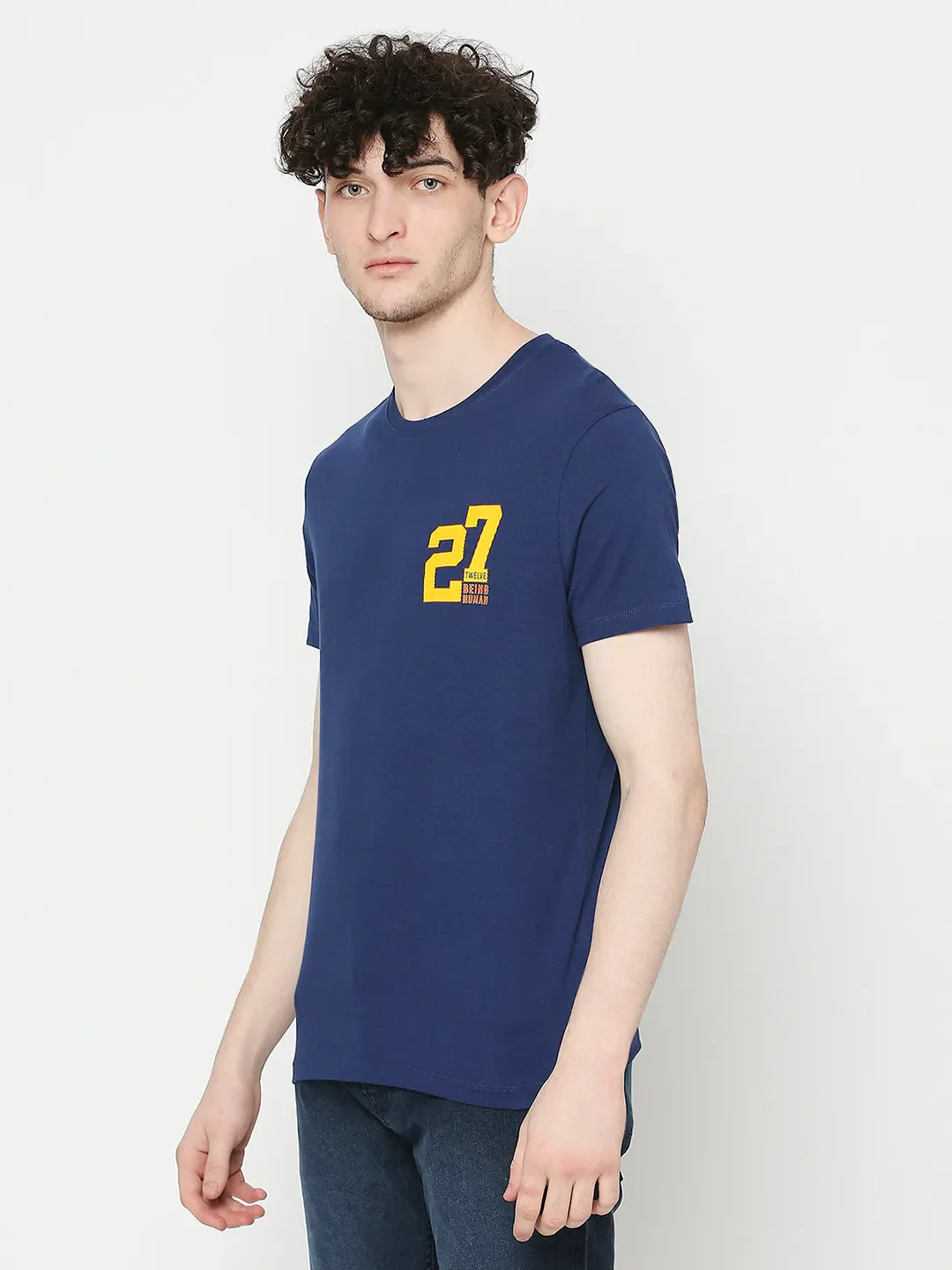 Navy Regular Fit Men's Short Sleeves T-Shirt by Being Human Clothing - Image 2
