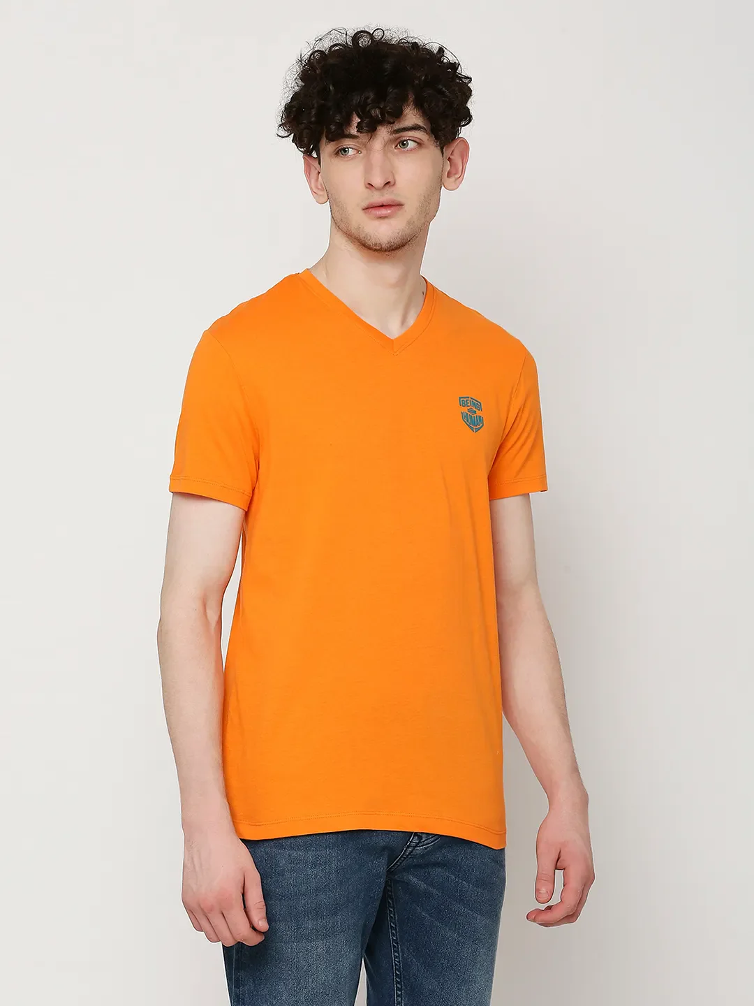 Orange Regular Fit Round Neck Men's T-Shirt by Being Human Clothing - Image 3